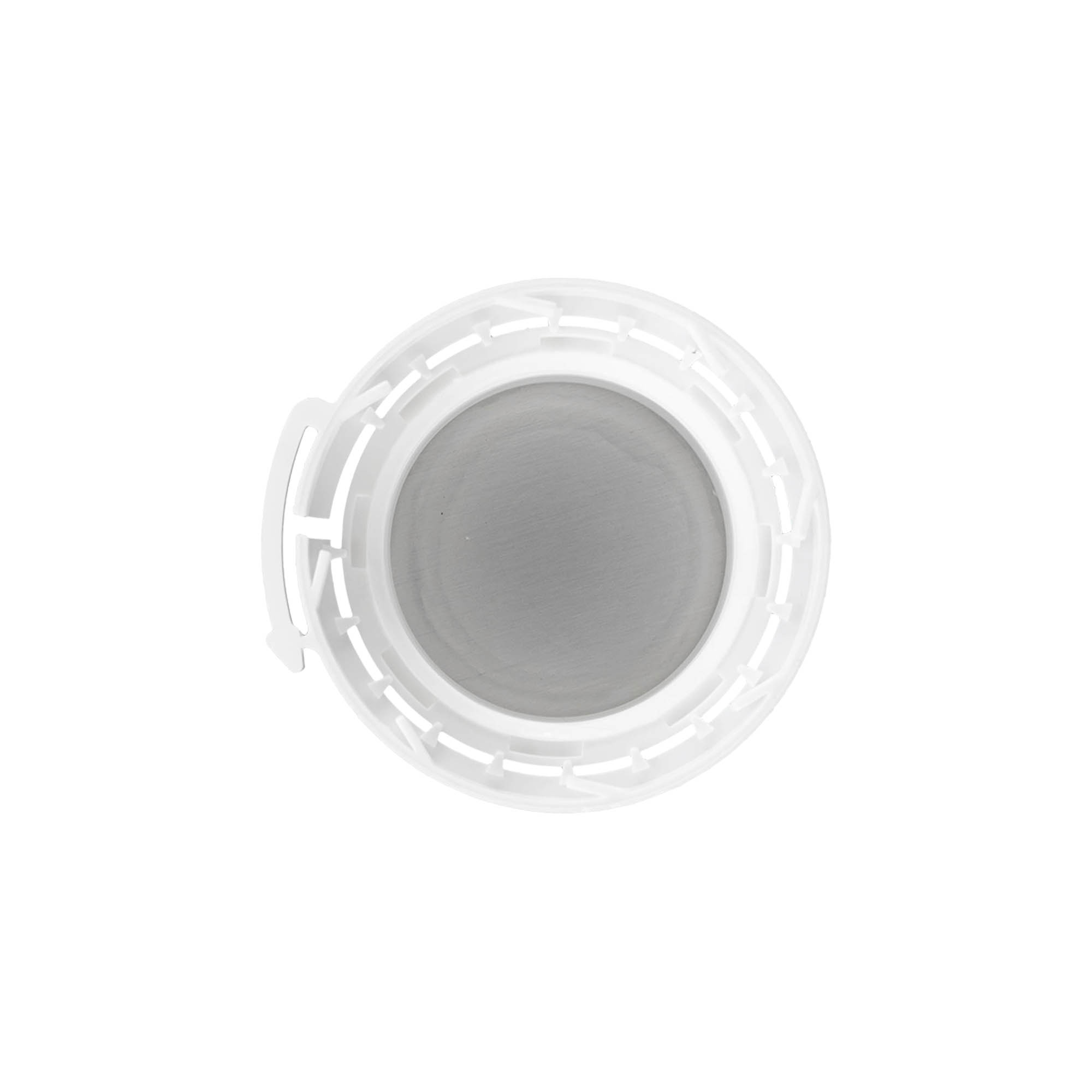 Skrukork aluminiumsflaske, PP-plast, hvit, for åpning: DIN 32