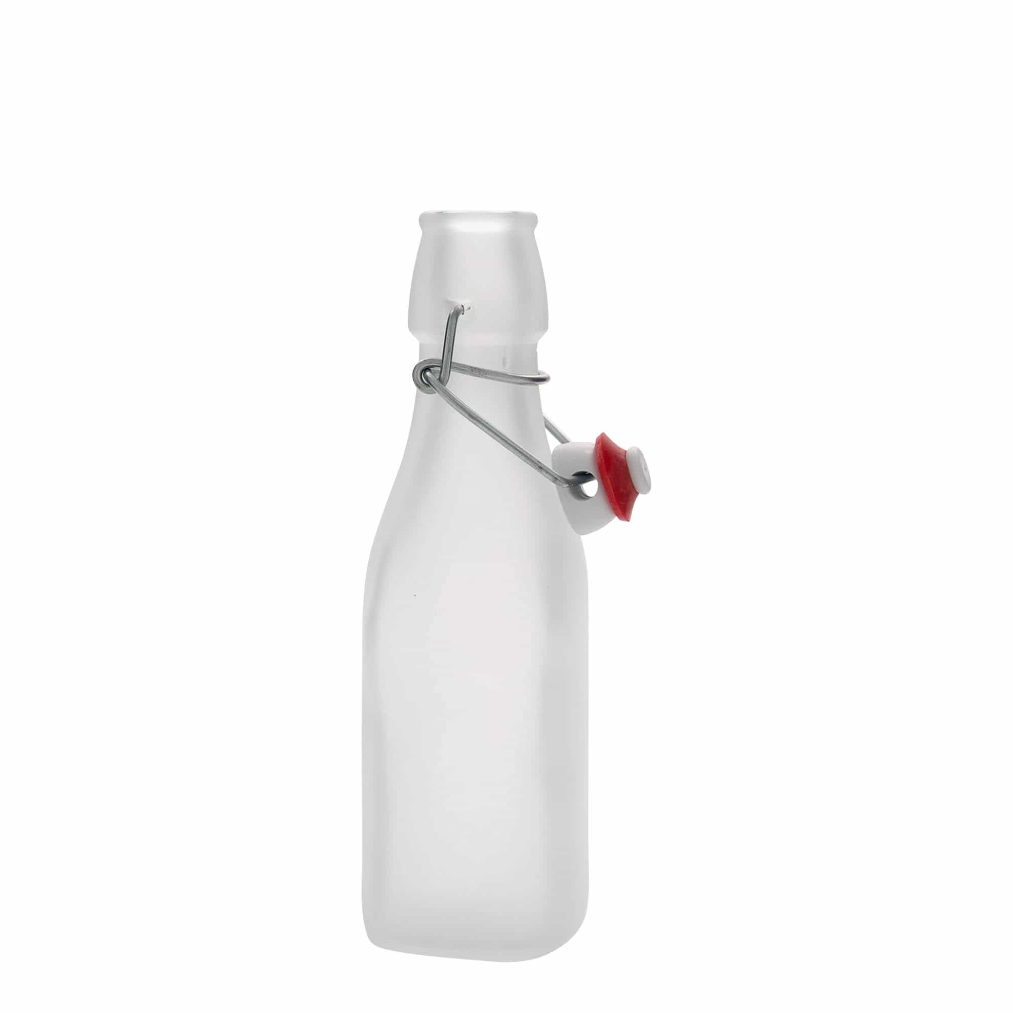 250 ml glassflaske "Swing, kvadratisk, hvit, åpning: Bøylelokk
