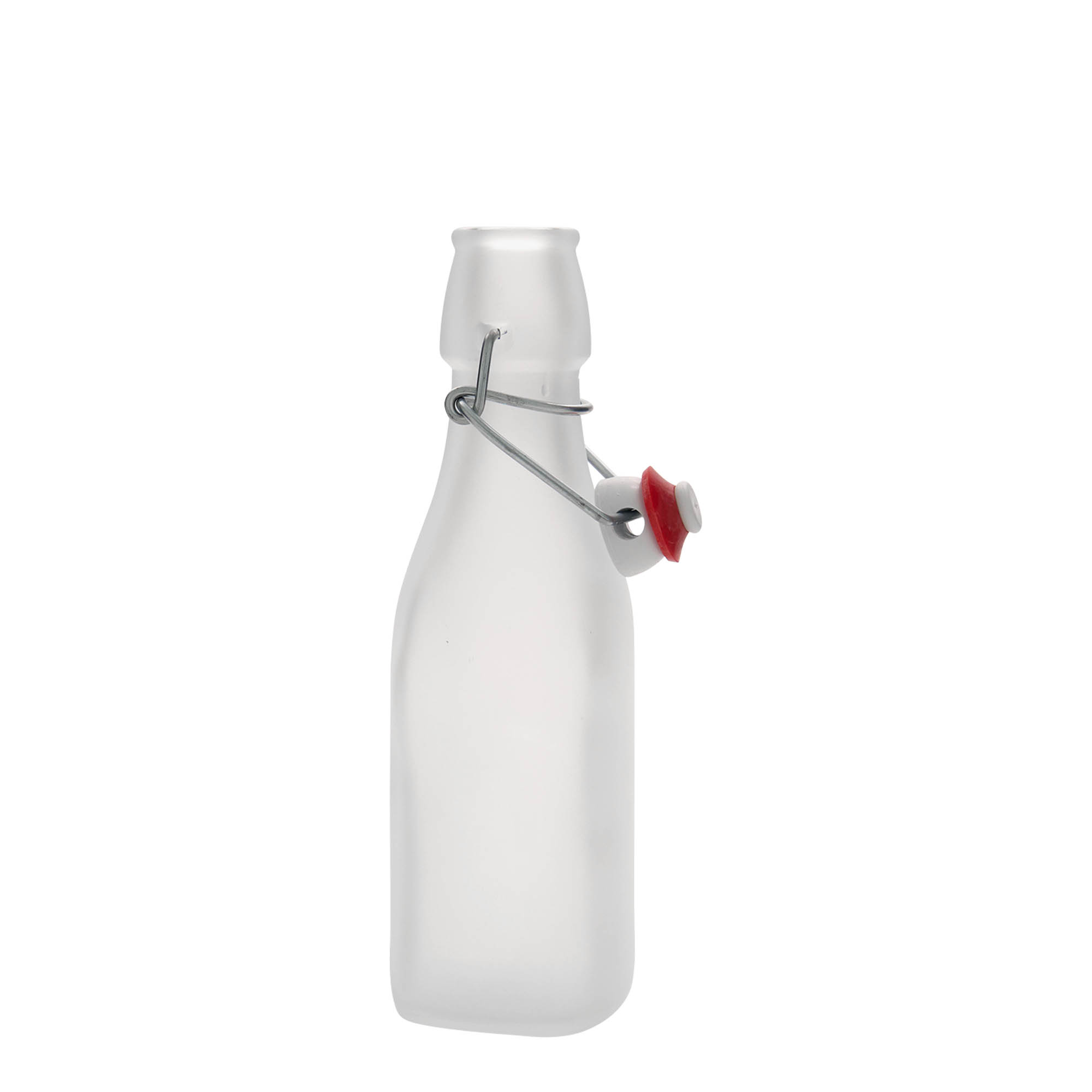 250 ml glassflaske 'Swing, firkantet, hvit, åpning: klemmeåpning