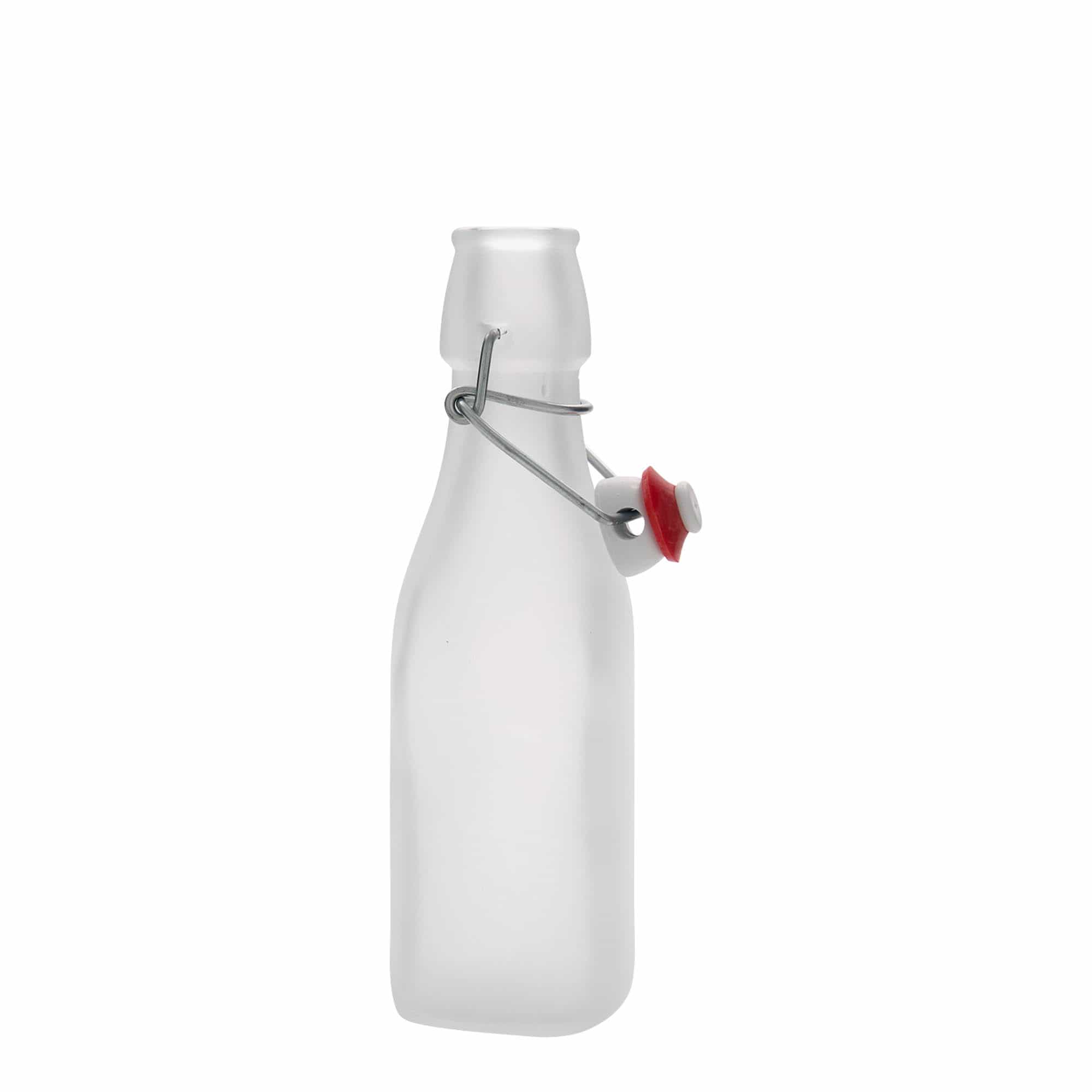 250 ml glassflaske 'Swing, firkantet, hvit, åpning: klemmeåpning