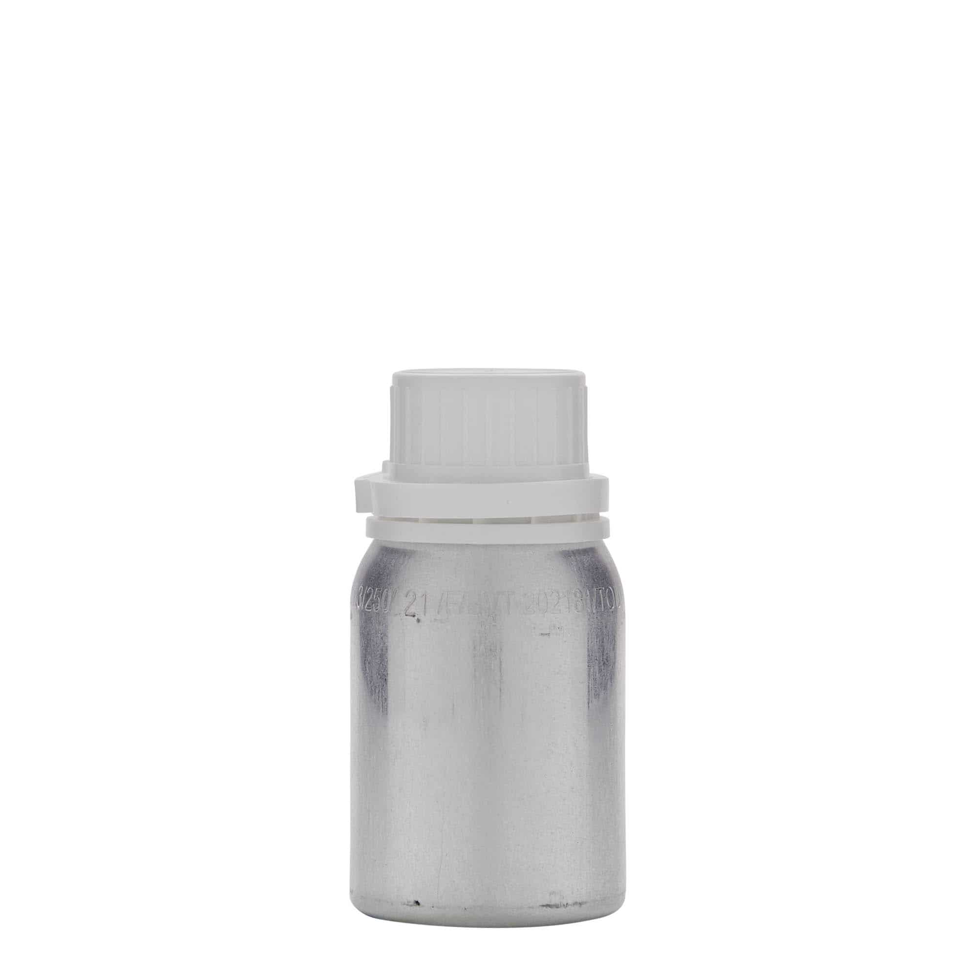 125 ml aluminiumsflaske, metall, sølv, åpning: DIN 32