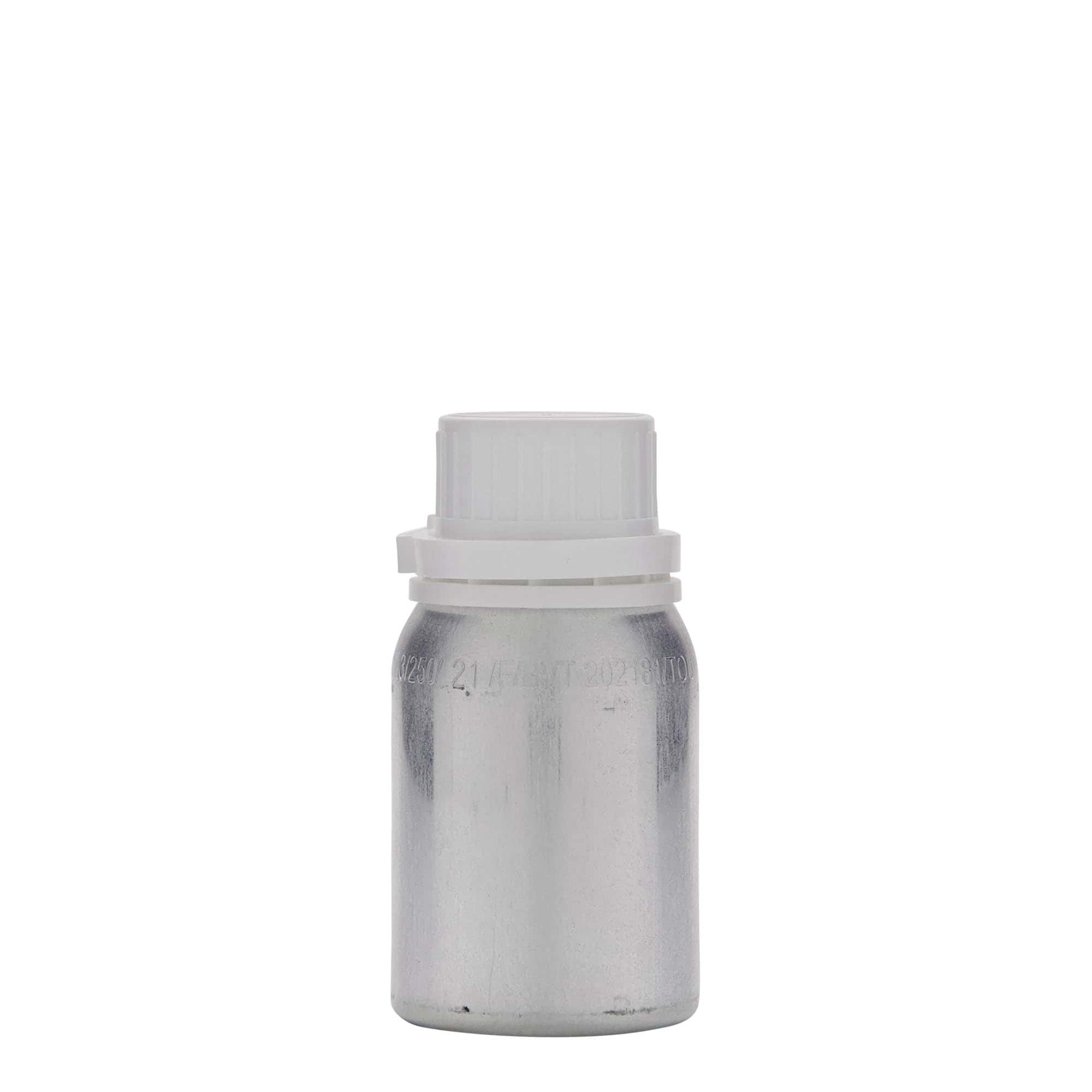 125 ml aluminiumsflaske, metall, sølv, åpning: DIN 32