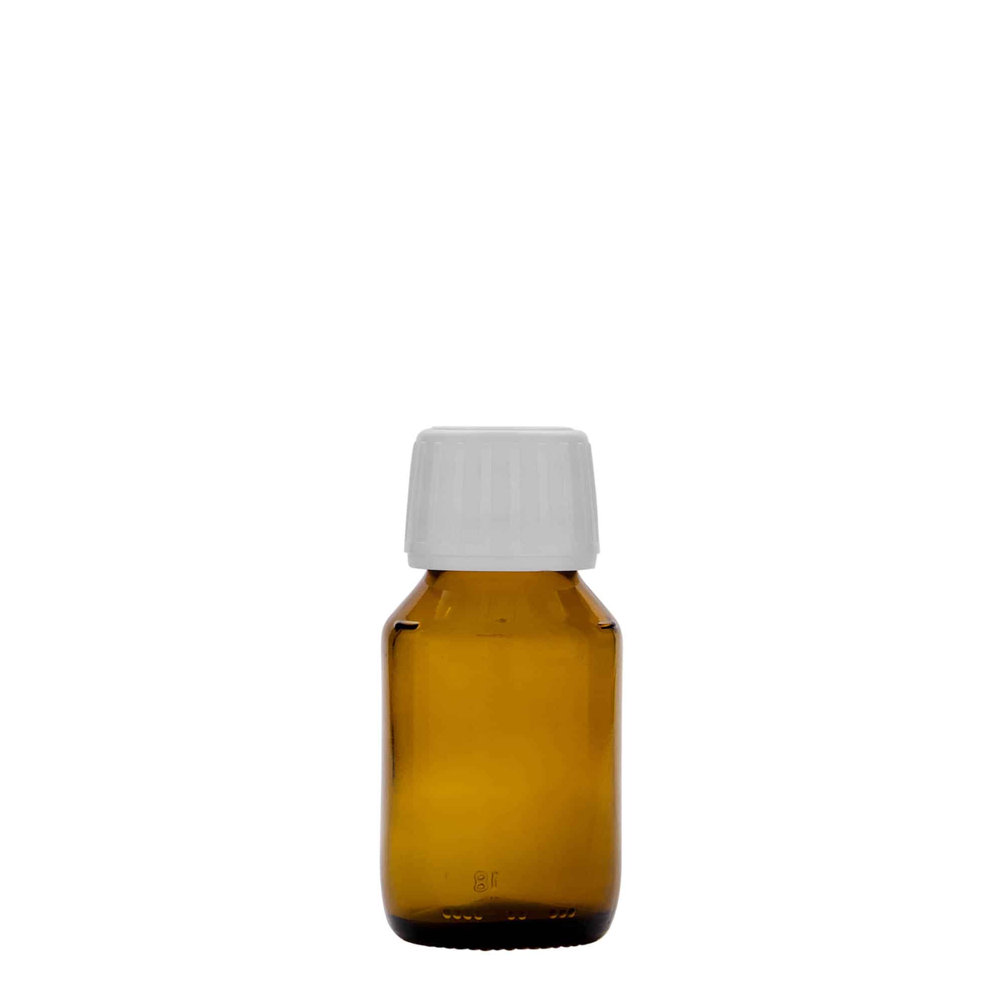 50 ml medisinflaske, brun, glass, åpning: PP 28