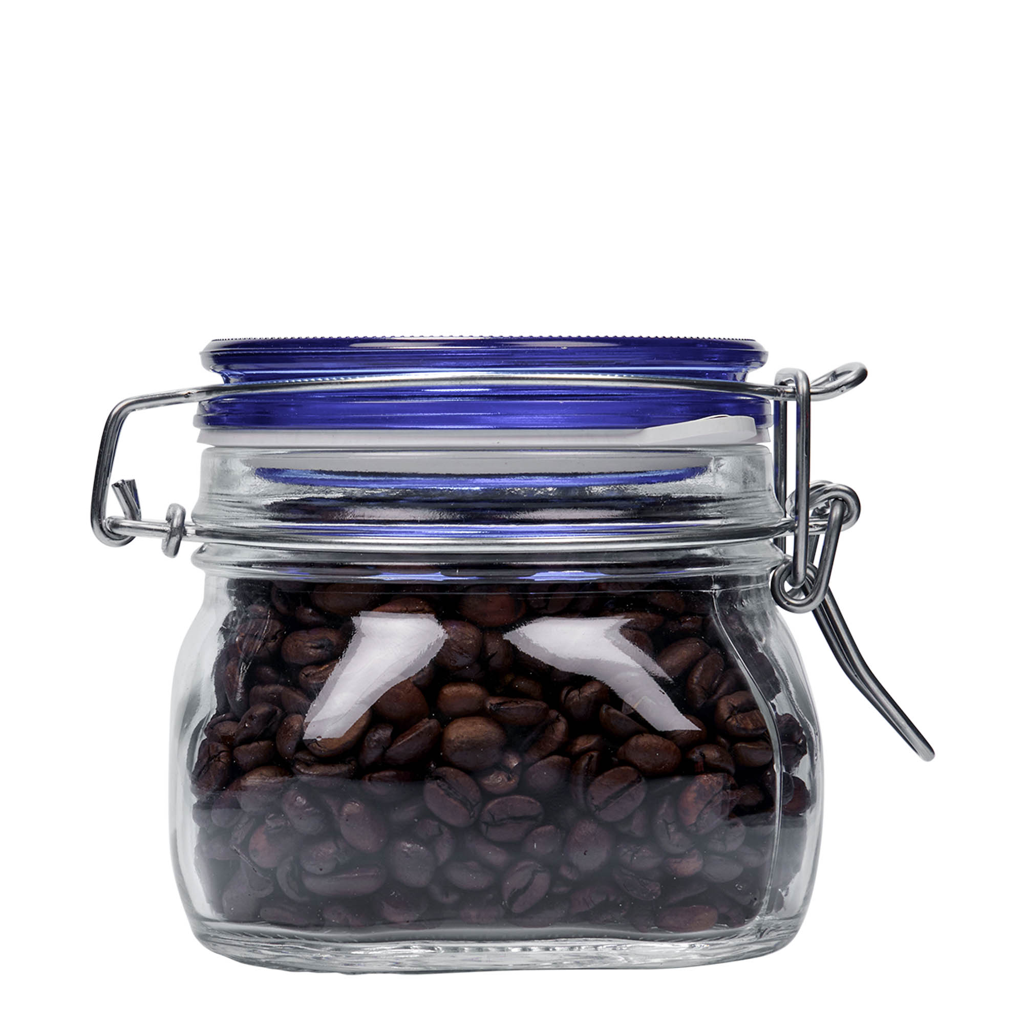 500 ml trådspenneglass 'Fido' blå topp, firkantet, åpning: trådspenne-lukking