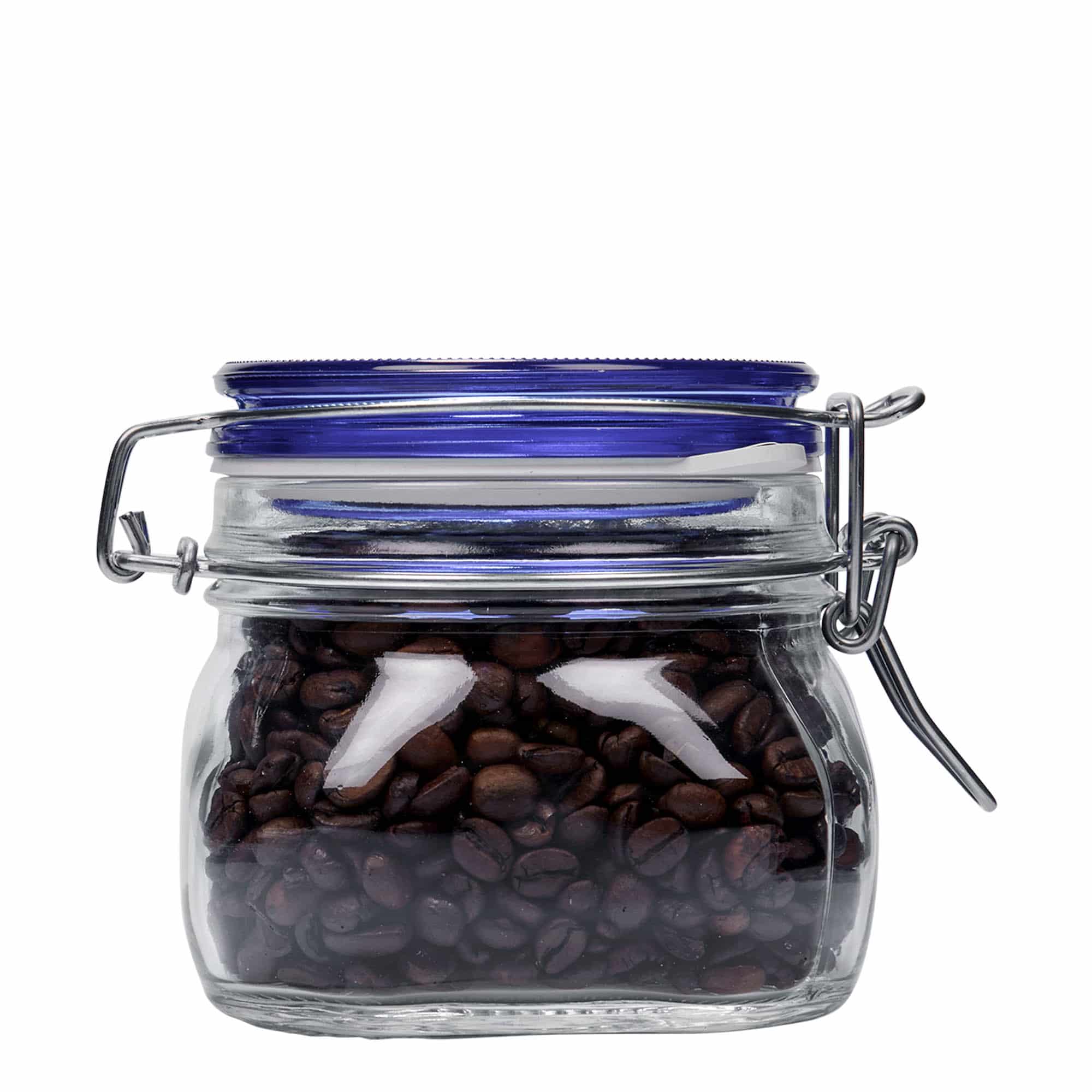 500 ml trådspenneglass 'Fido' blå topp, firkantet, åpning: trådspenne-lukking