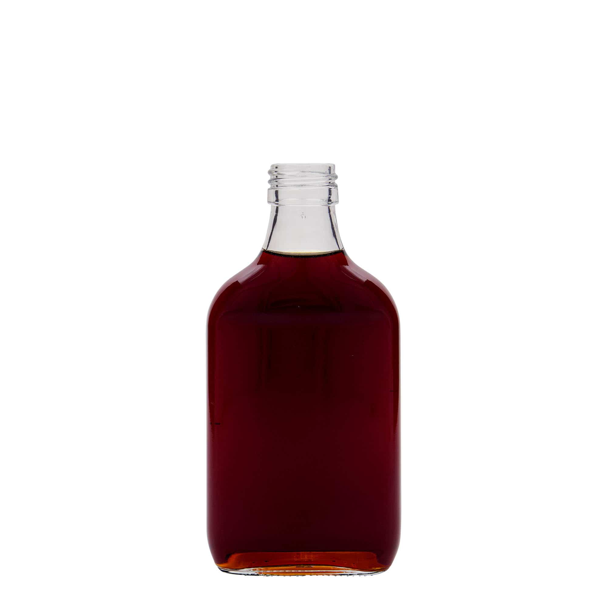 200 ml lommeflaske, firkantet, glass, åpning: PP 28