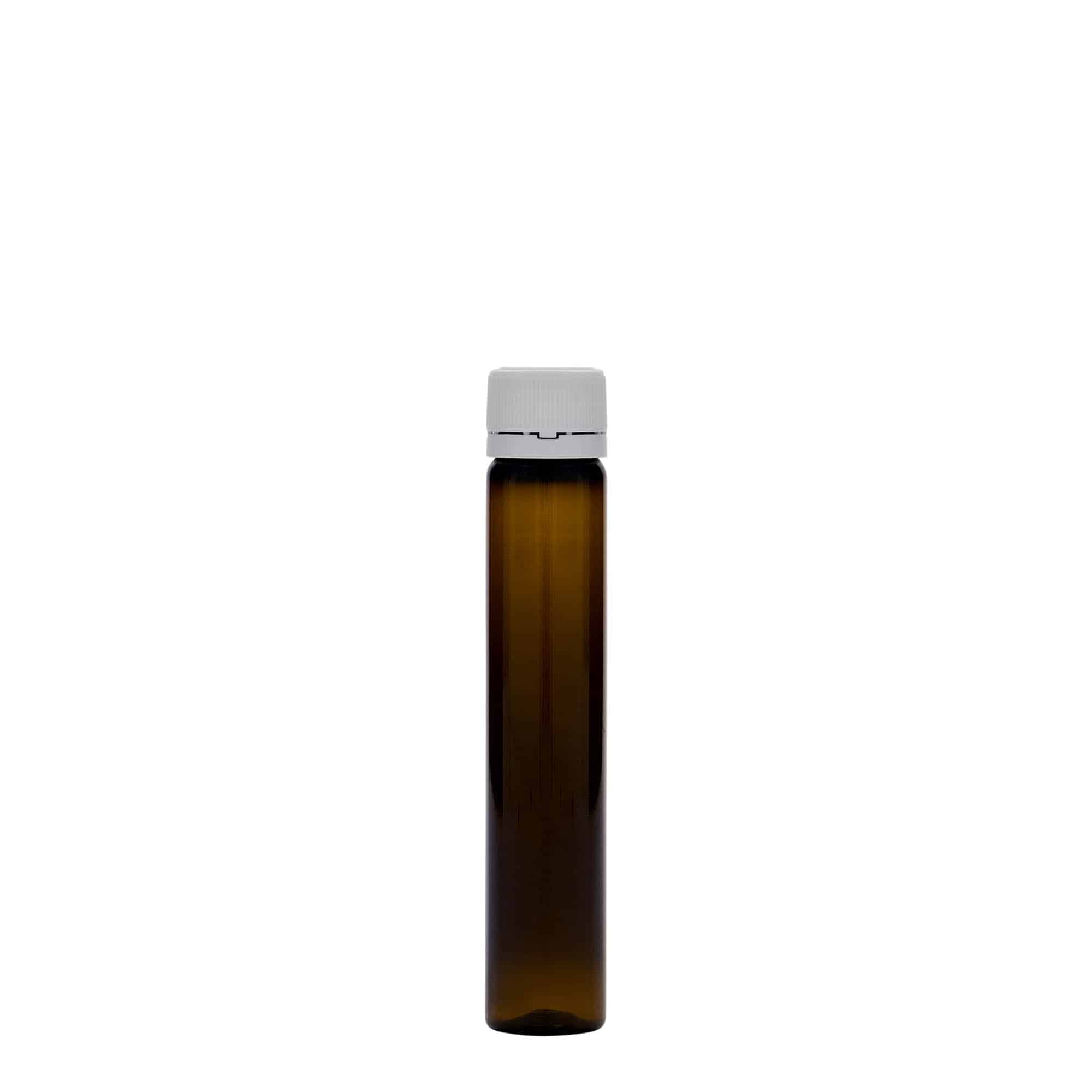 25 ml PET-rør, plast, brun, åpning: skrukork