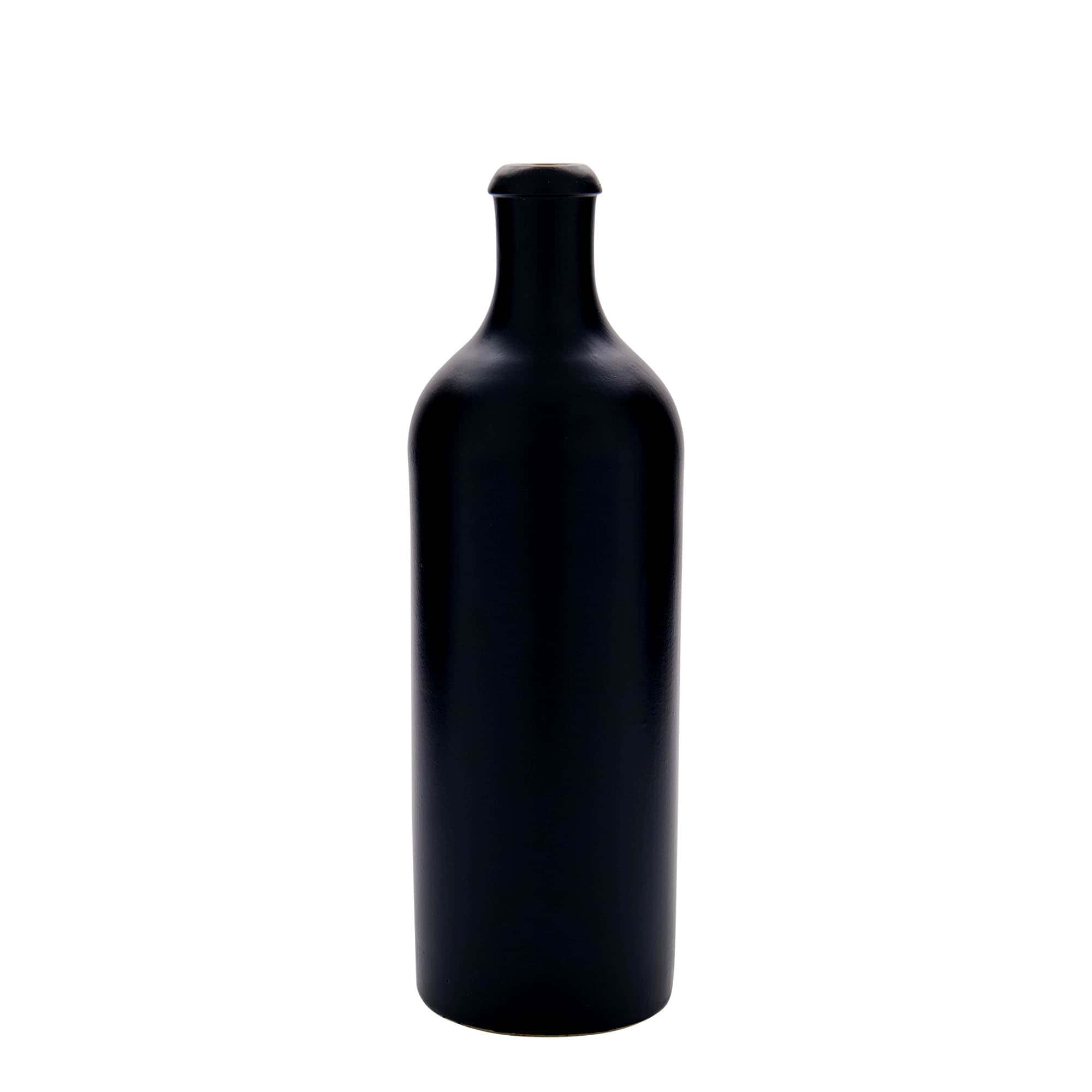 750 ml leirkrus, steintøy, svart, åpning: Kork