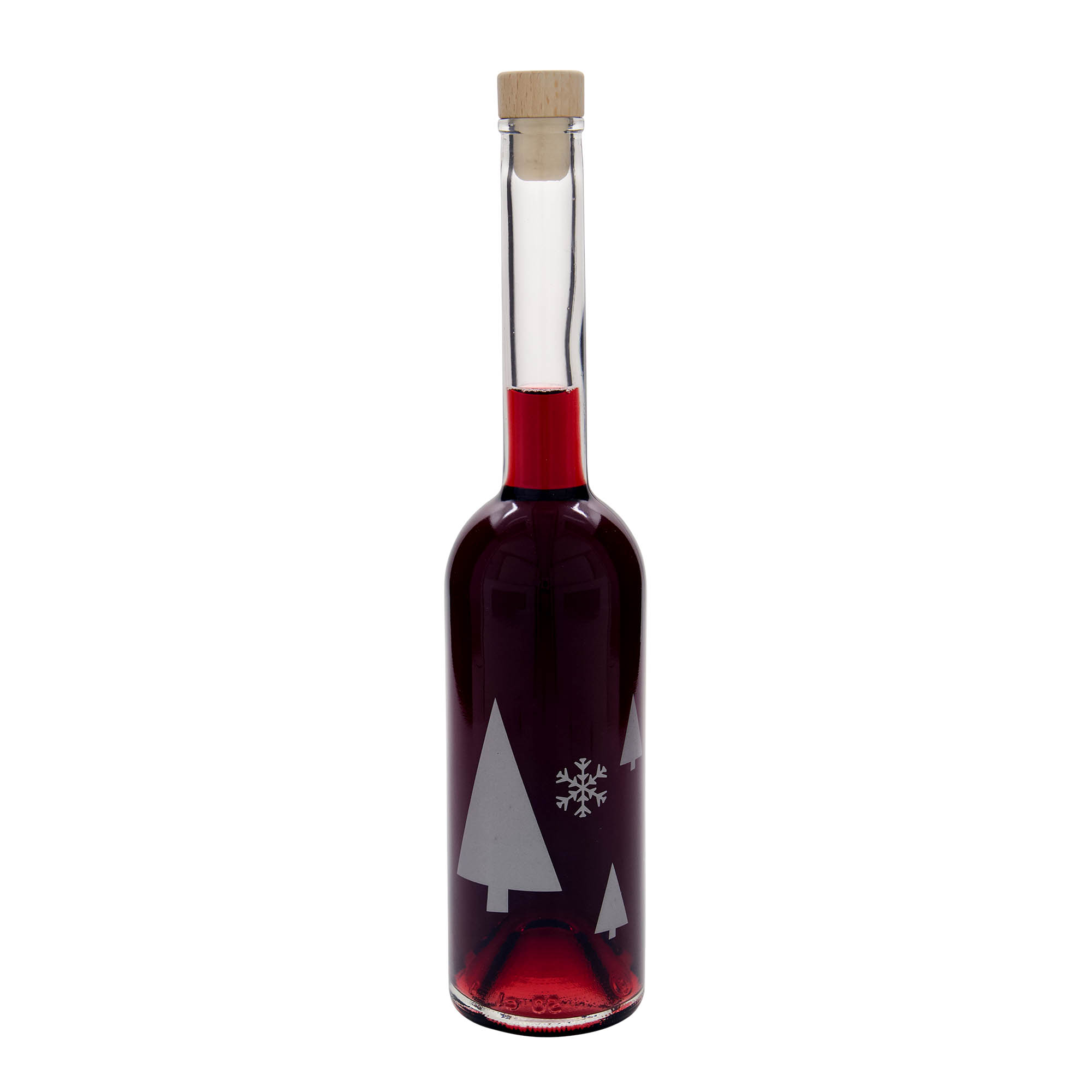 500 ml glassflaske 'Opera', motiv: snøfnugg, åpning: kork