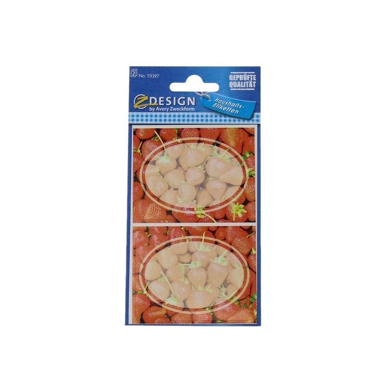 Zweckform etiketter 'Jordbær', oval, papir, flerfarget