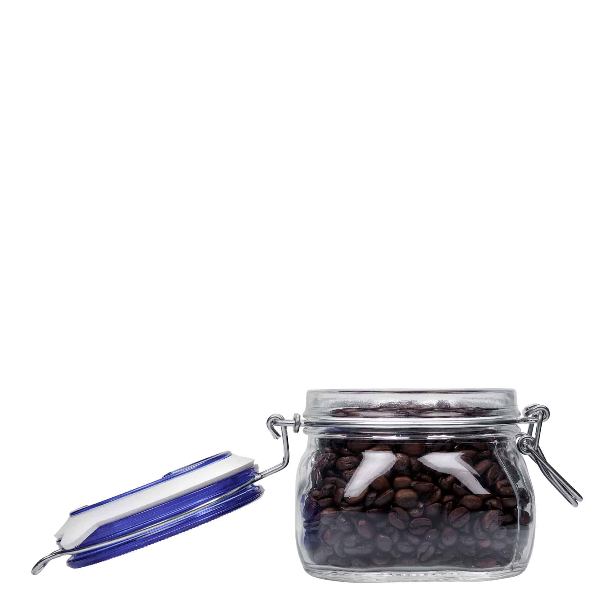 500 ml trådspenneglass 'Fido' blå topp, firkantet, åpning: trådspenne-lukking