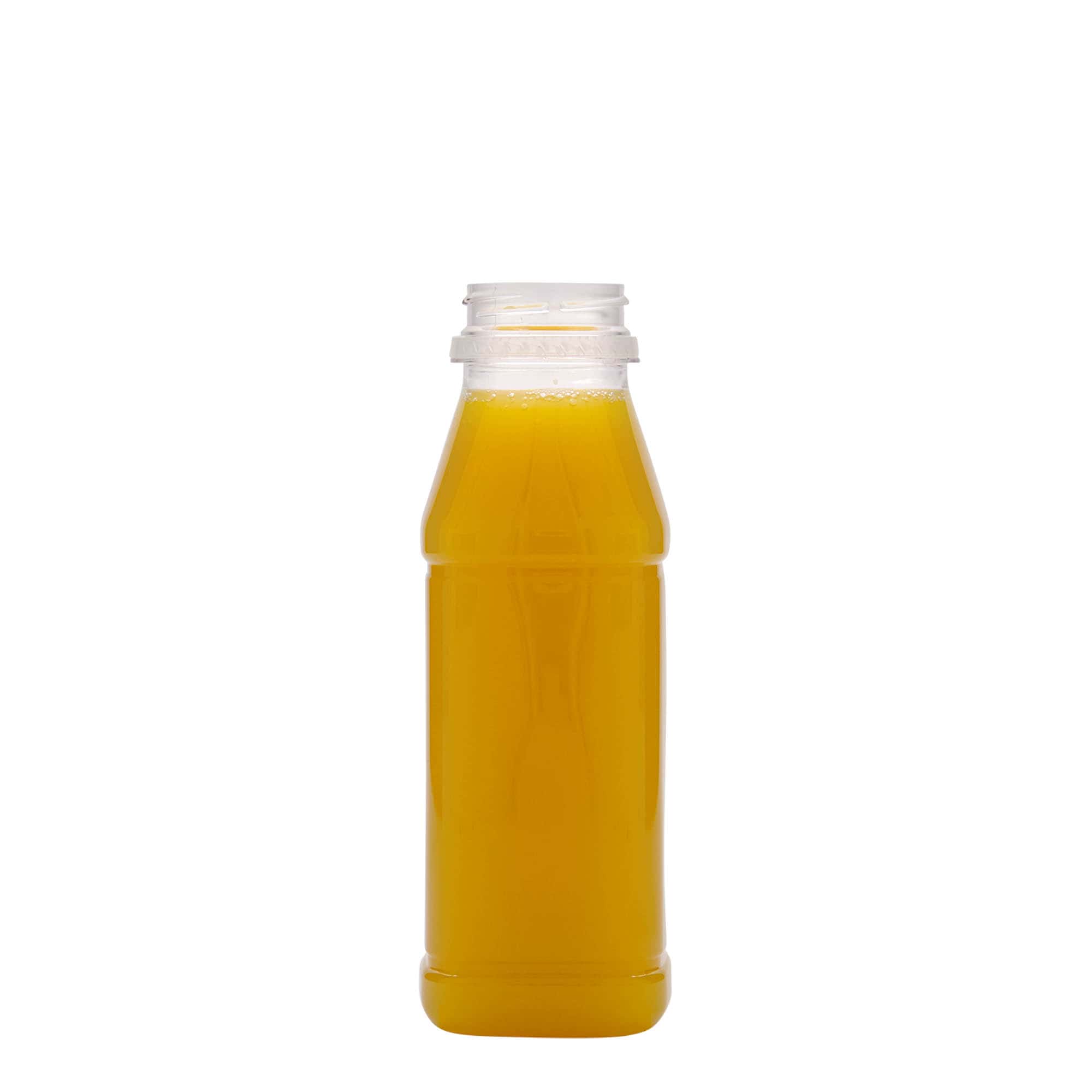 330 ml PET-flaske 'Milk and Juice Carré', firkantet, plast, munningsdiameter: 38 mm 330 ml PET-flaske 'Milk and Juice Carré', firkantet, plast, munningsdiameter: 38 mm