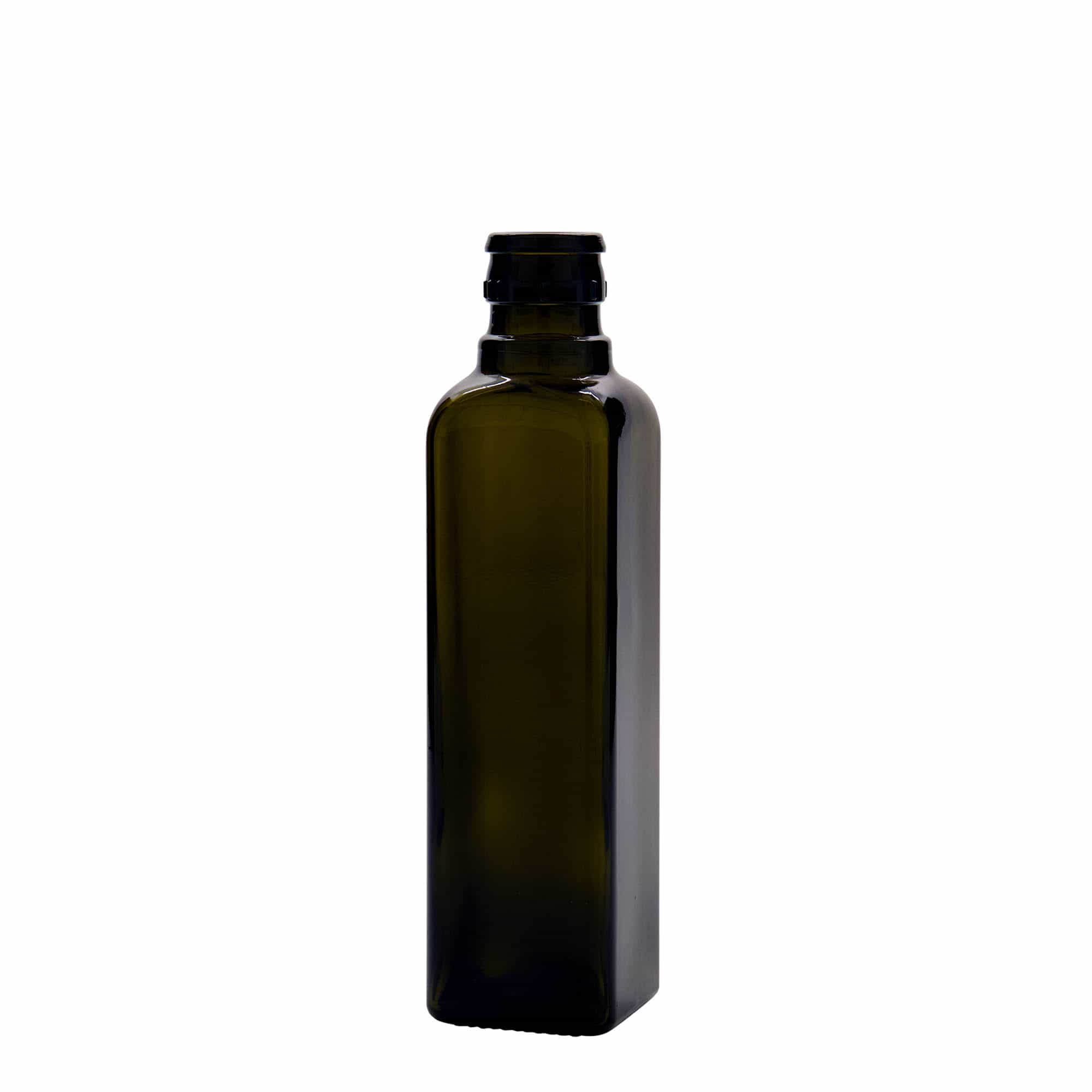 250 ml eddik-/olje flaske 'Quadra', glass, firkantet, antikkgrønn, åpning: DOP