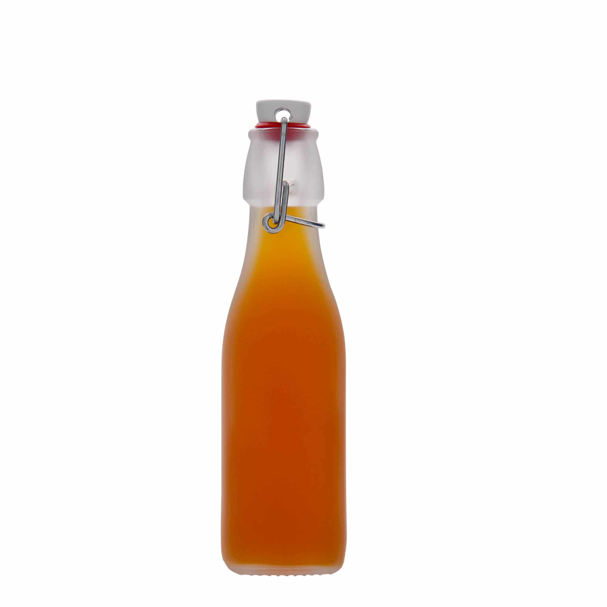 250 ml glassflaske "Swing, kvadratisk, hvit, åpning: Bøylelokk
