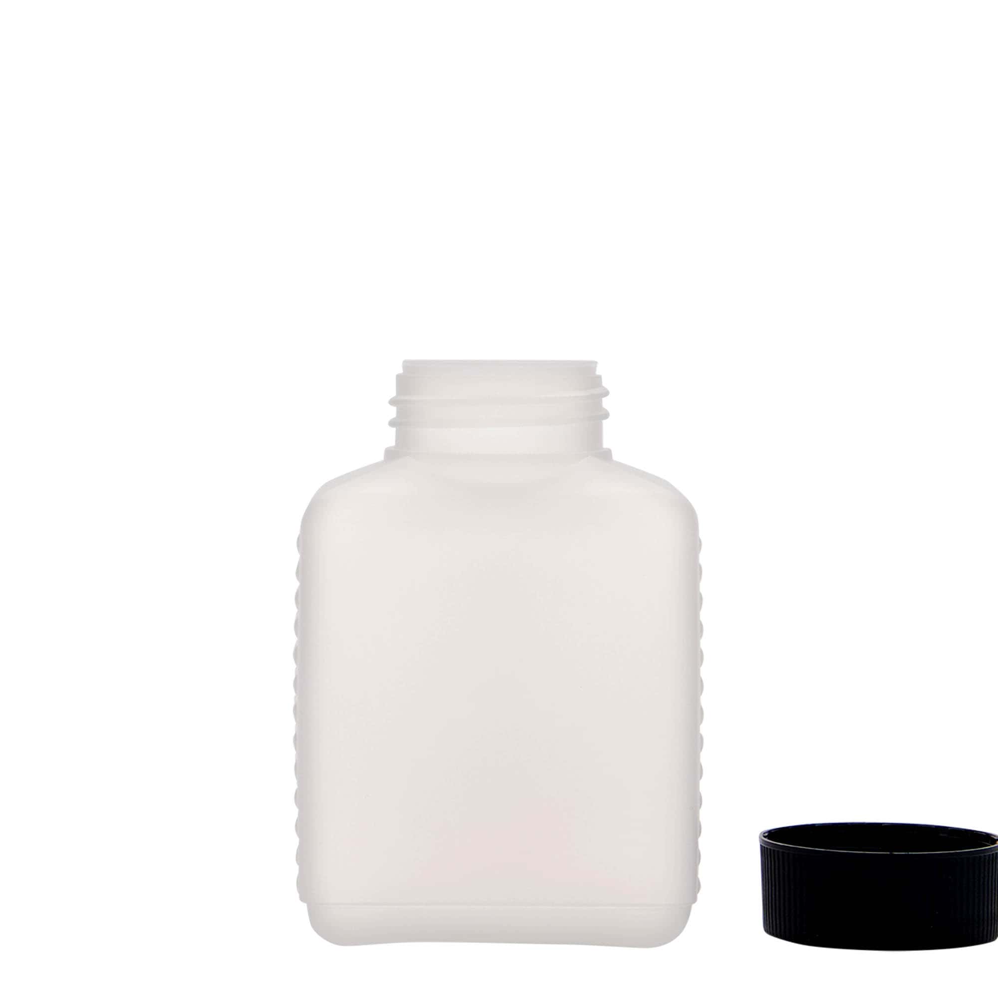 250 ml bredhalsflaske, rektangulær, HDPE-plast, natur, åpning: DIN 40 EPE 250 ml bredhalsflaske, rektangulær, HDPE-plast, natur, åpning: DIN 40 EPE