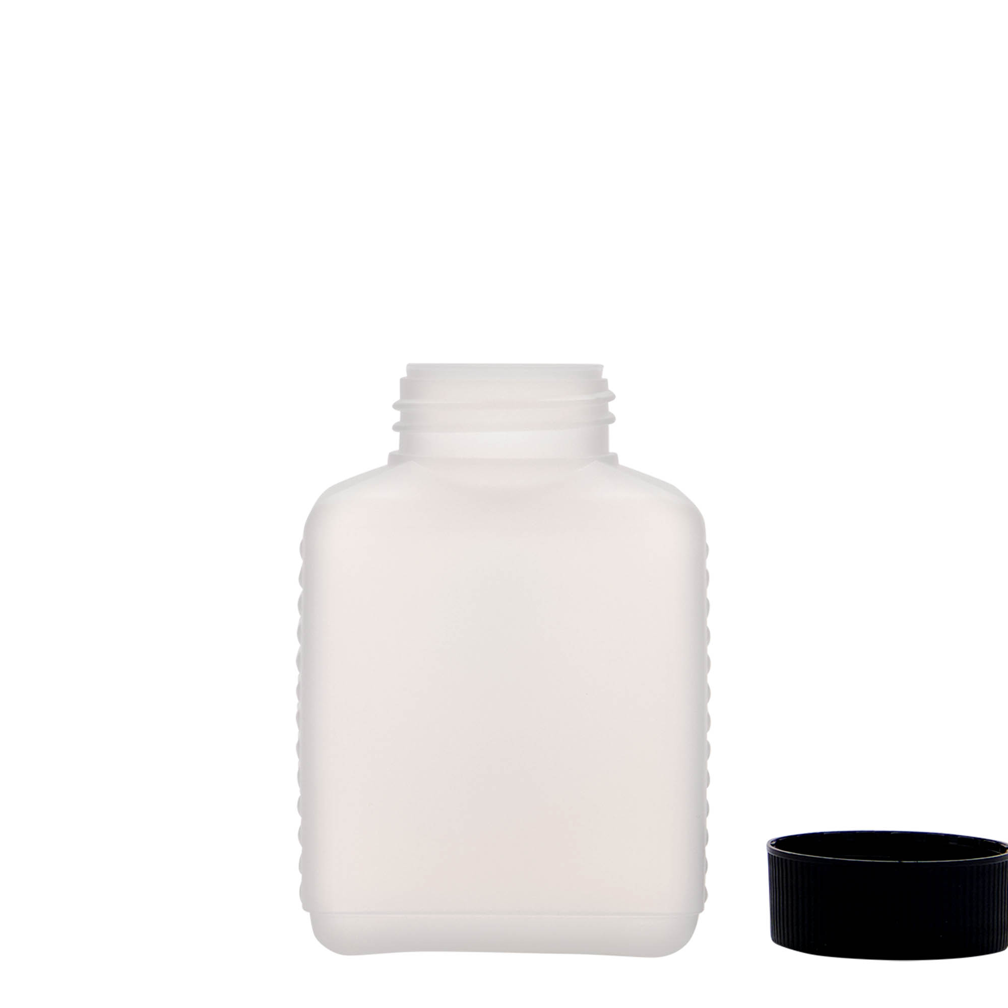 250 ml bredhalsflaske, rektangulær, HDPE-plast, natur, åpning: DIN 40 EPE 250 ml bredhalsflaske, rektangulær, HDPE-plast, natur, åpning: DIN 40 EPE