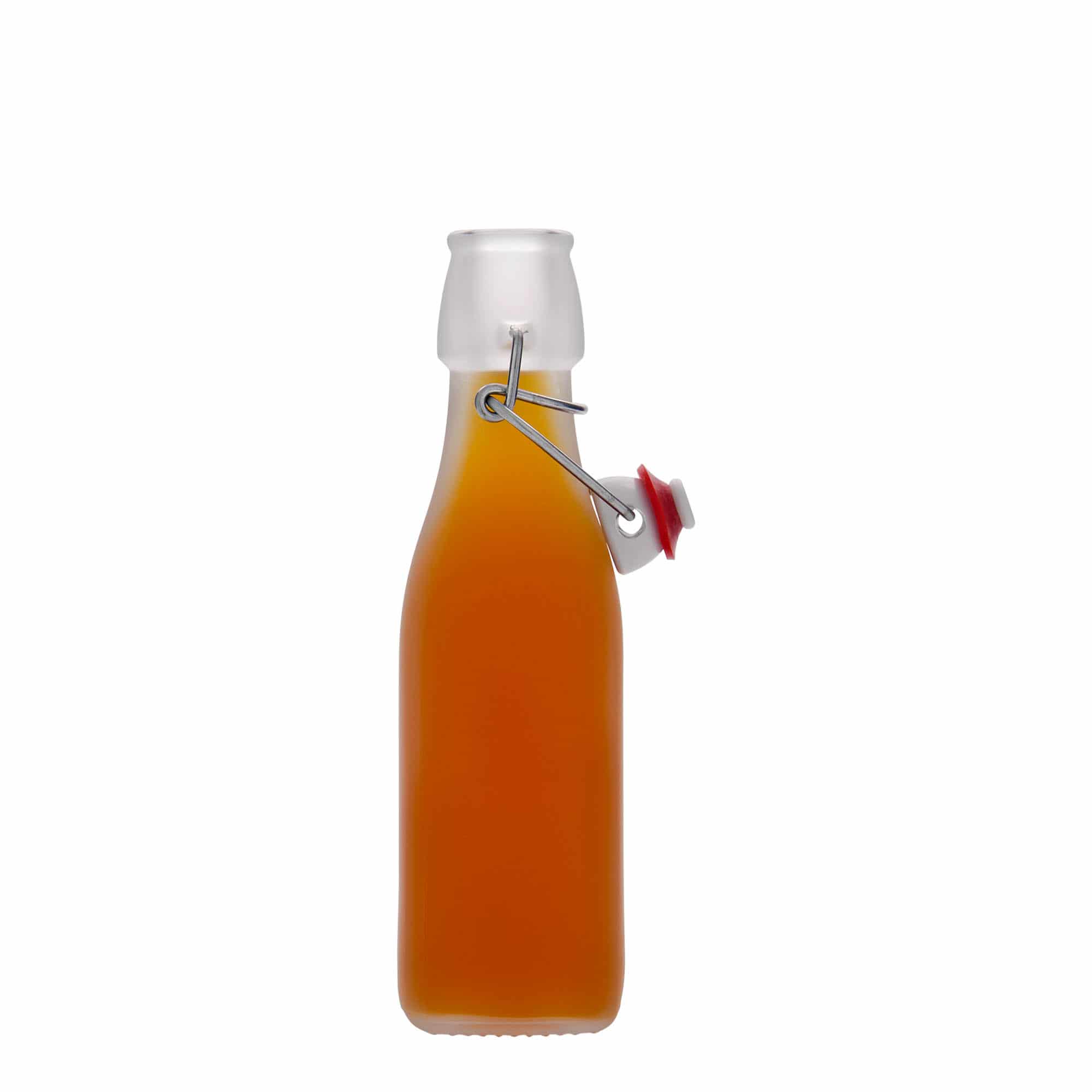 250 ml glassflaske "Swing, kvadratisk, hvit, åpning: Bøylelokk