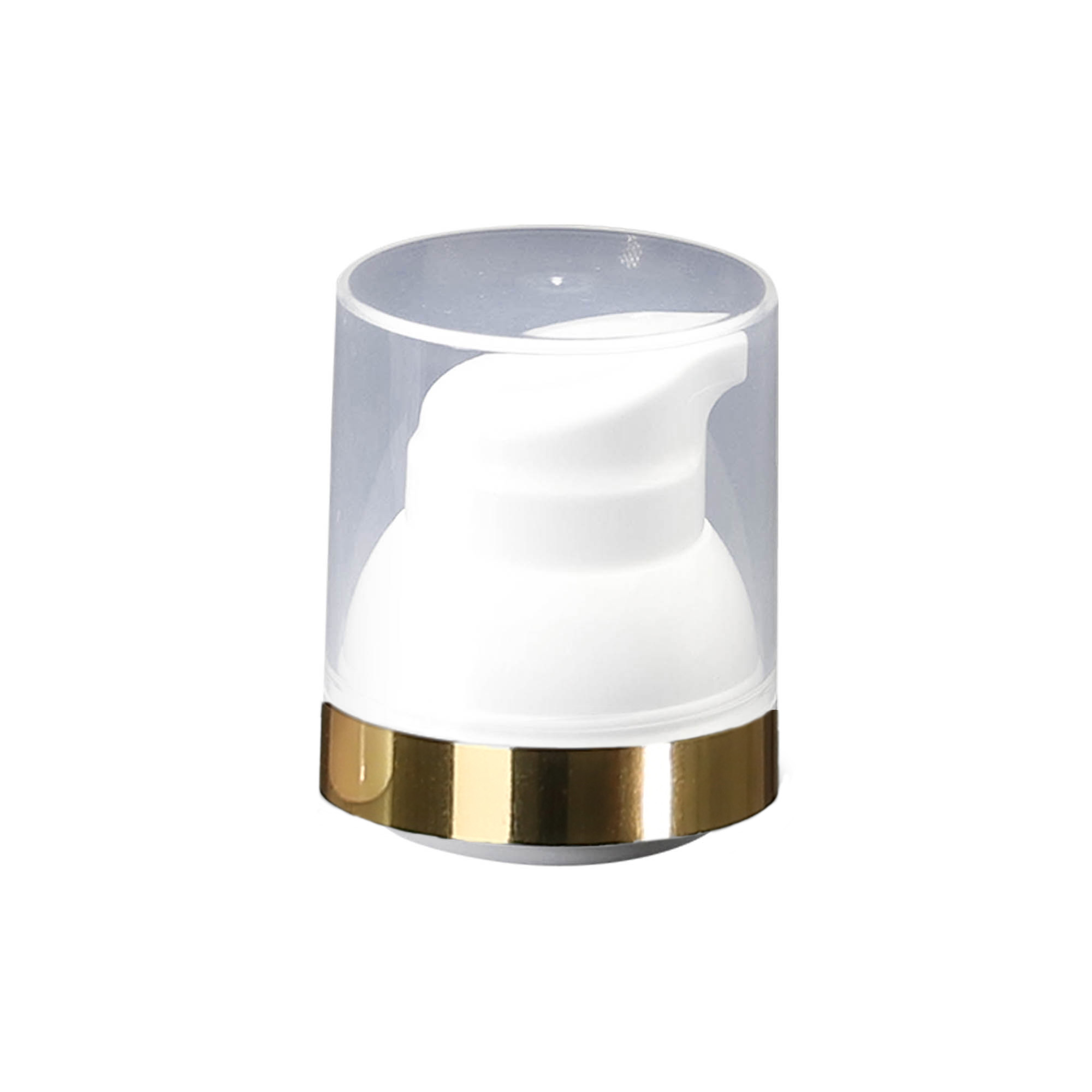 Airless dispenser pumpehode „Mezzo“, type D, PP-plast, hvit med gullkant og klar hette