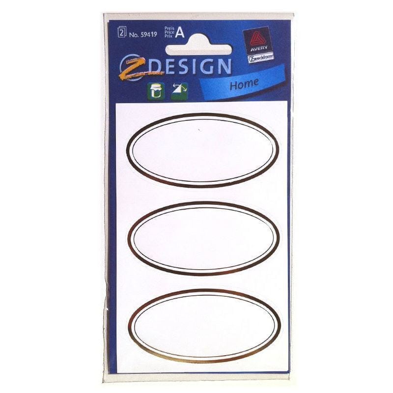 Zweckform etiketter 'Gullramme', oval, papir, hvit-gull