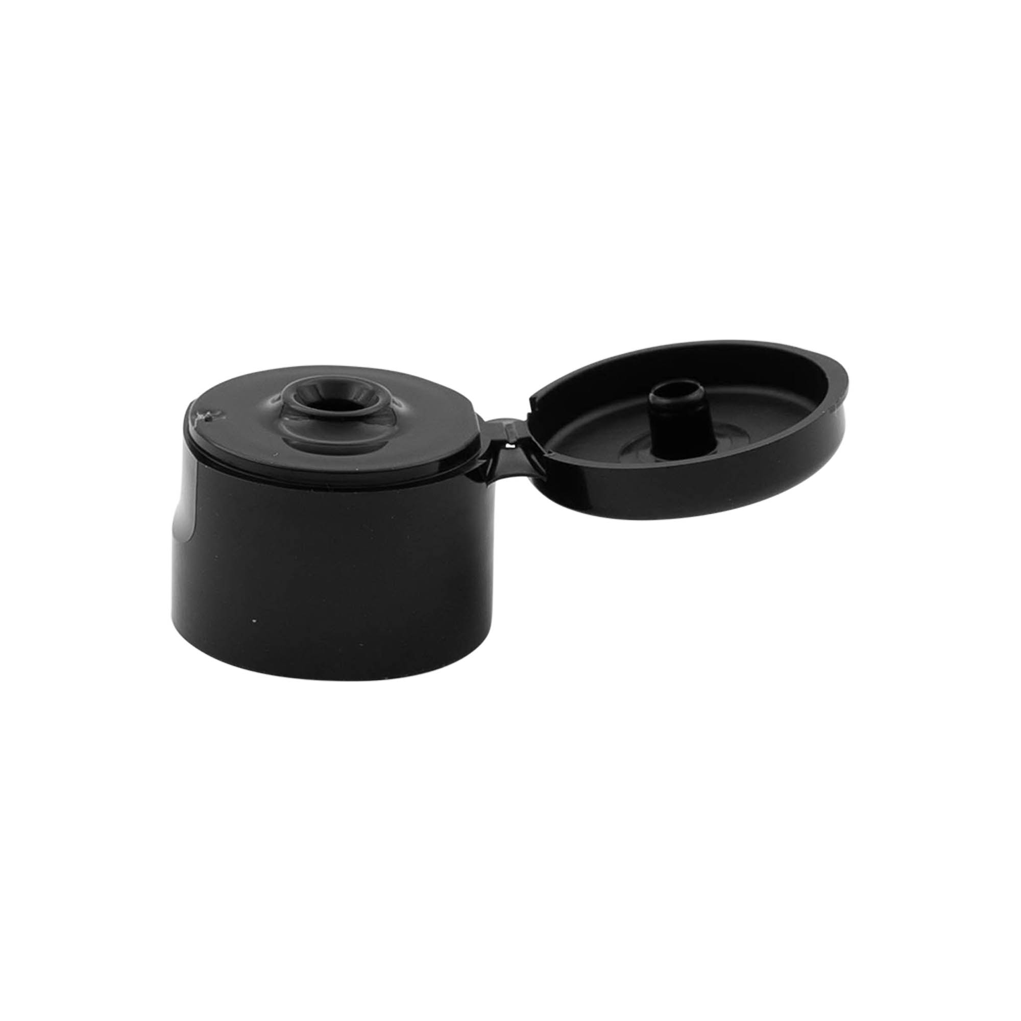 Skrukork med hengsel, PP-plast, svart, for åpning: 24/410 Skrukork med hengsel, PP-plast, svart, for åpning: 24/410