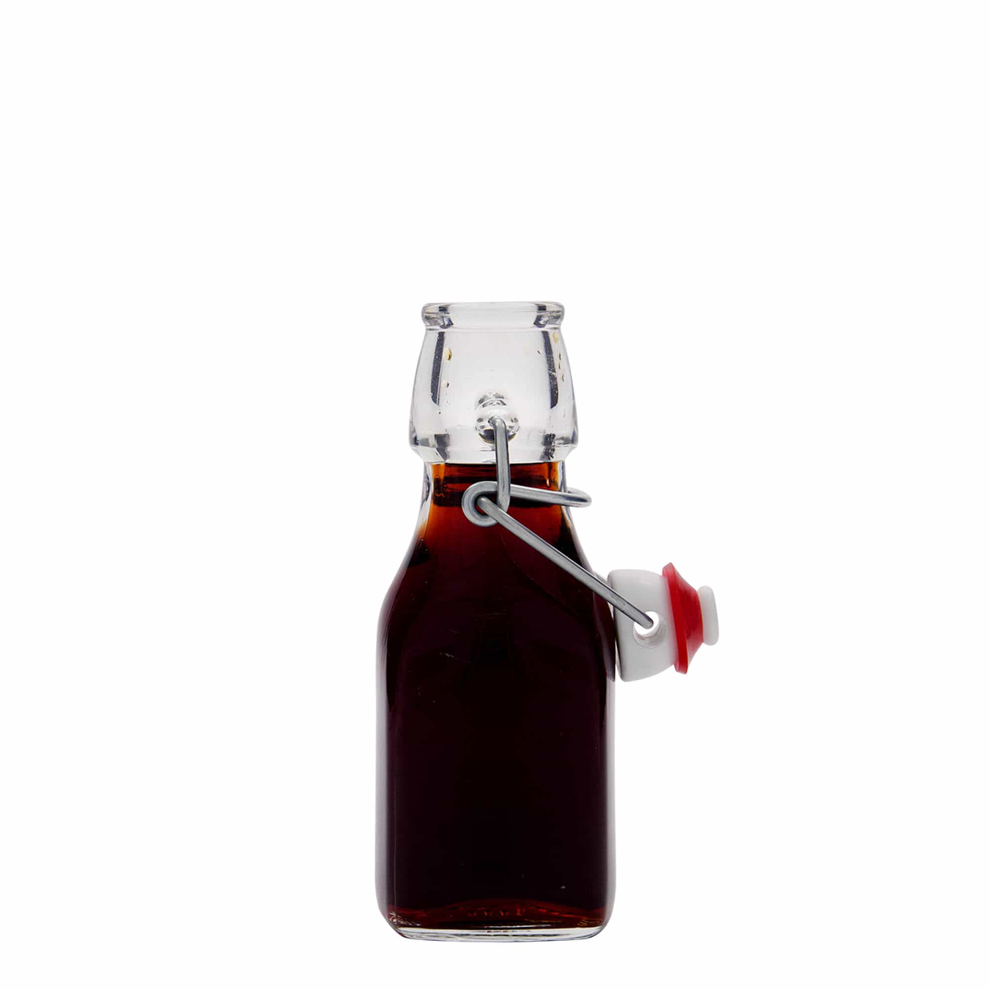 125 ml glassflaske "Swing", kvadratisk, åpning: Bøylelokk