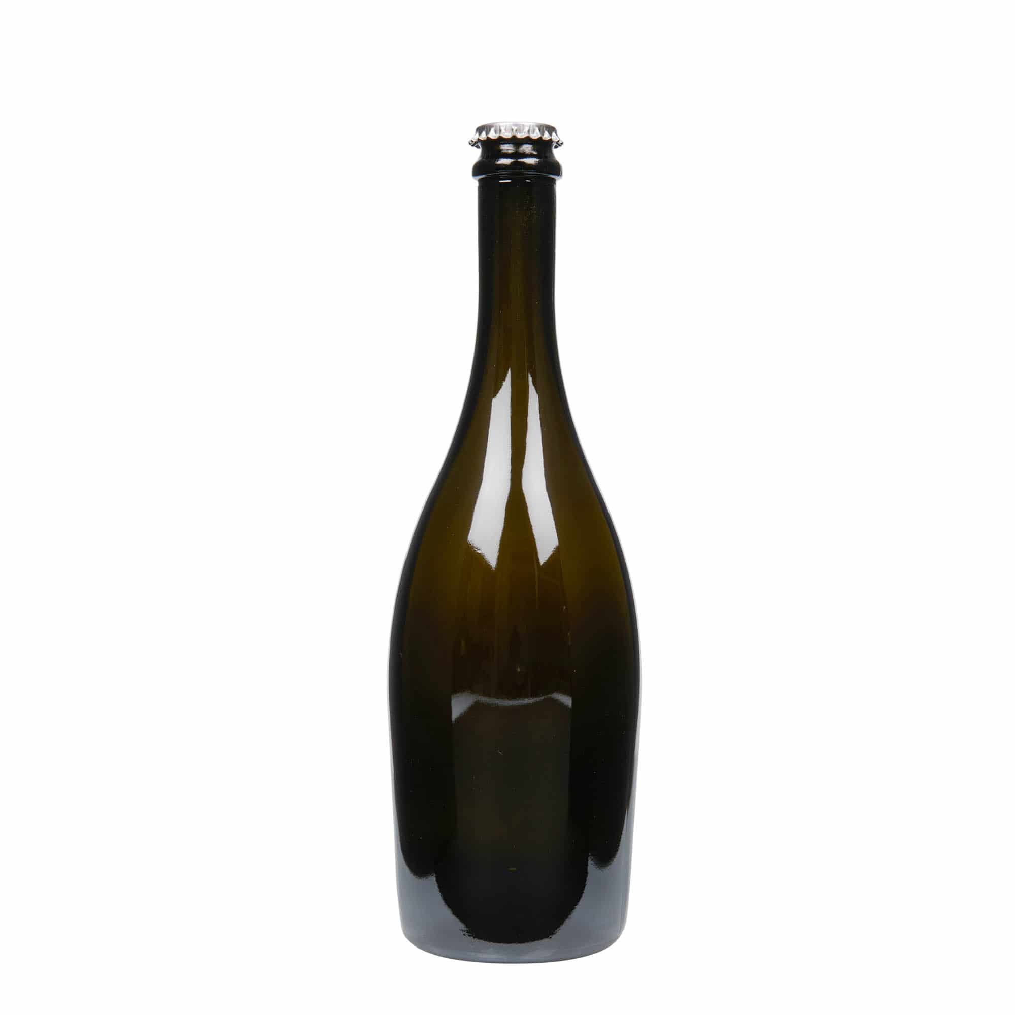 750 ml champagneflaske "Carmen", glass, antikkgrønn, åpning: Kronlokk