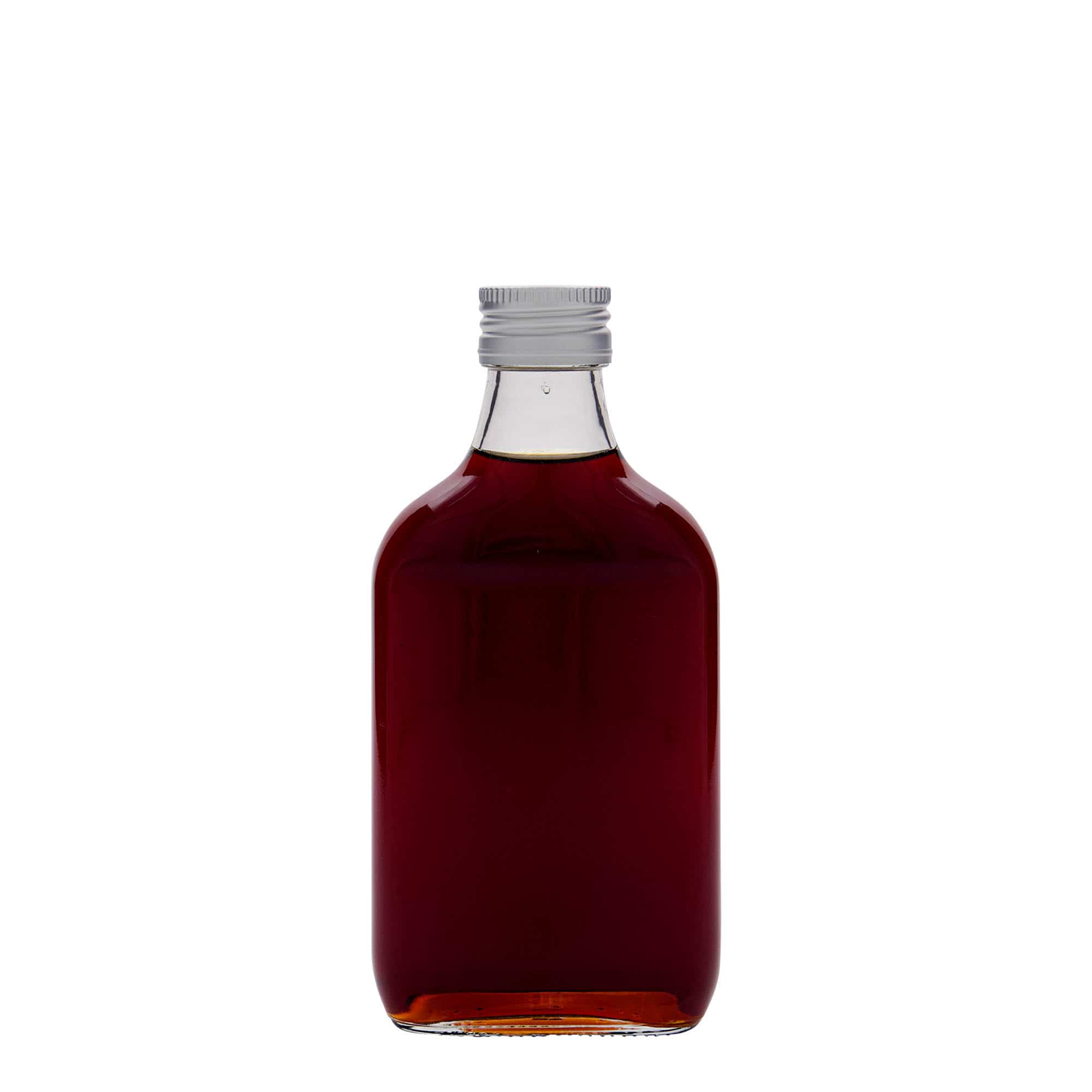 200 ml lommeflaske, firkantet, glass, åpning: PP 28