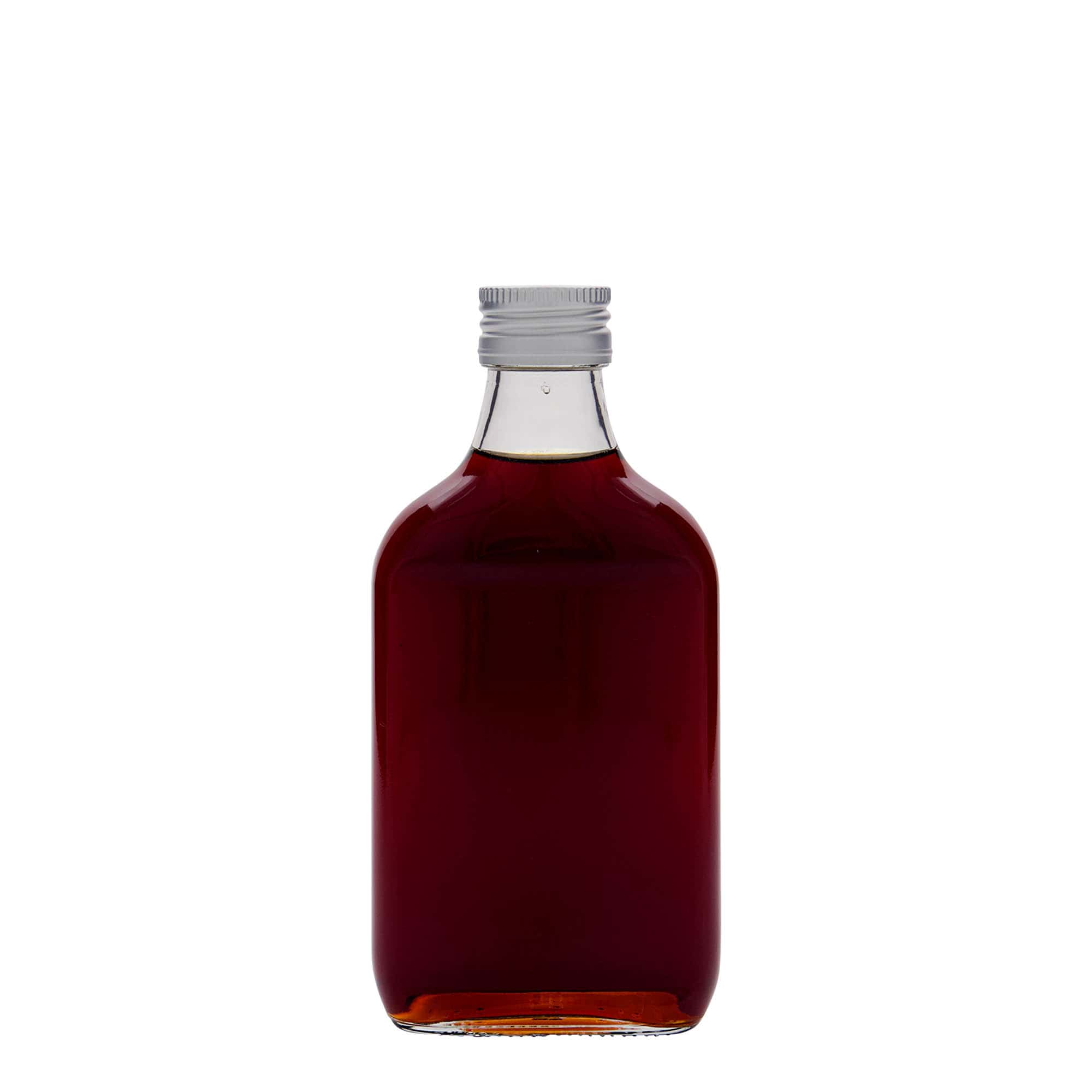 200 ml lommeflaske, rektangulær, glass, åpning: PP 28