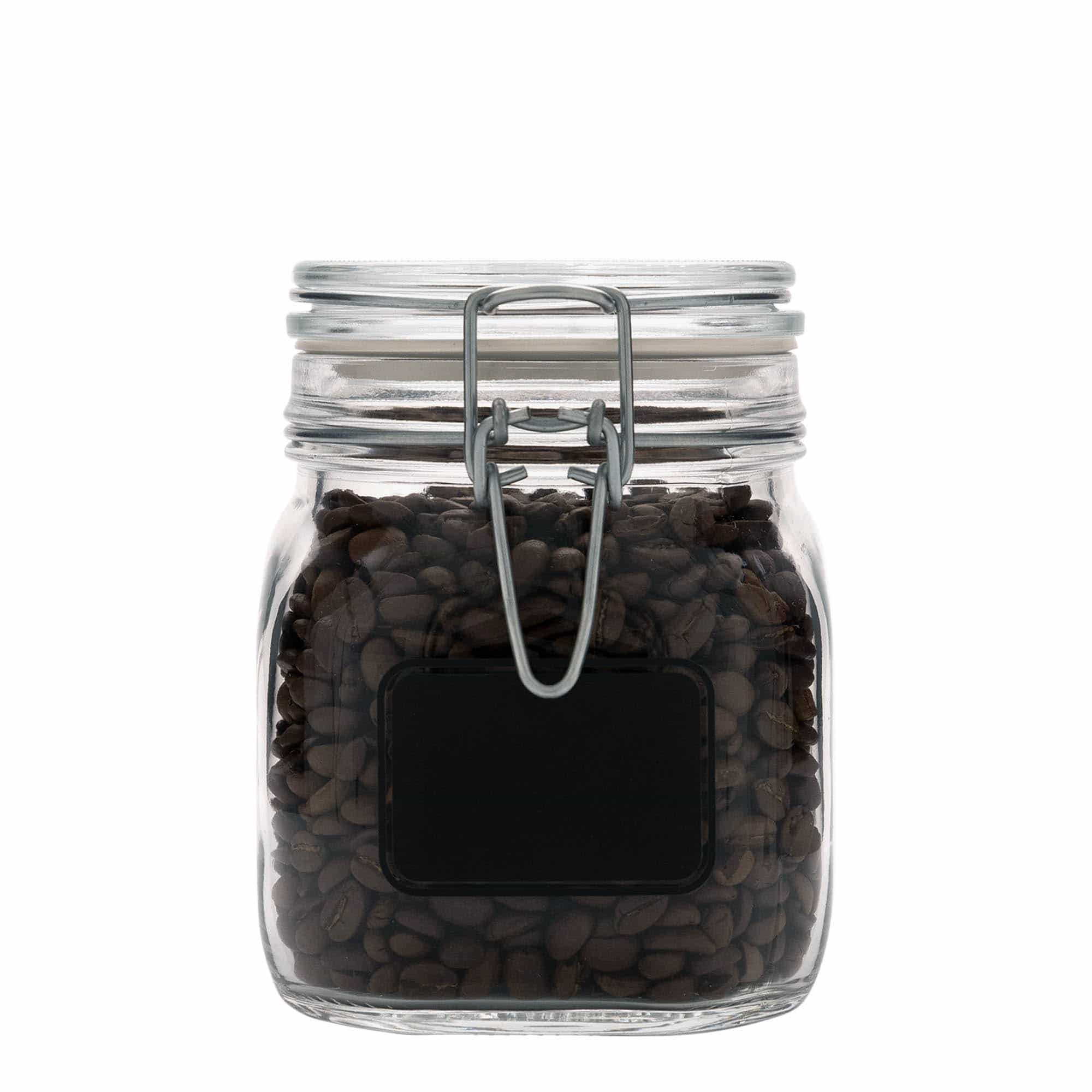 750 ml bøyleglass "Fido", motiv: Etikettfelt, kvadratisk, åpning: Bøylelokk