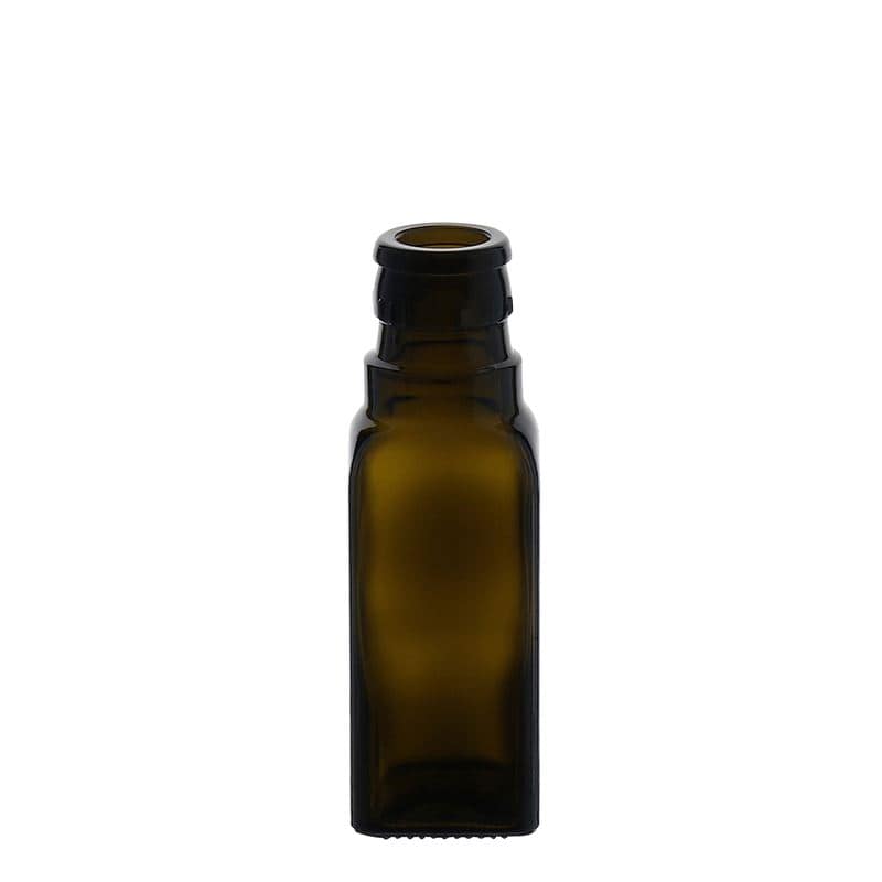 100 ml eddik-/oljeflaske "Quadra", glass, kvadratisk, antikkgrønn, åpning: DOP