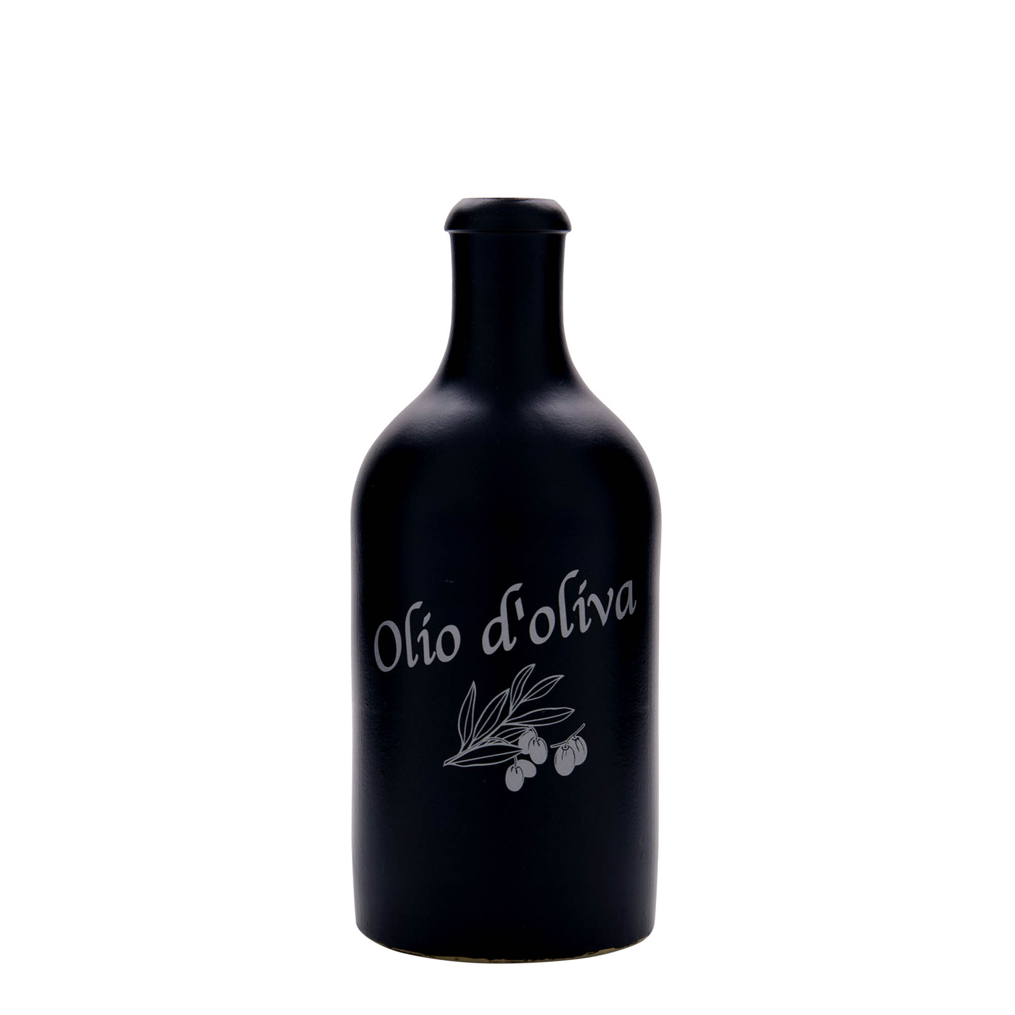 500 ml tonnekanne, motiv: olivenolje, steingods, svart, munnstykke: kork
