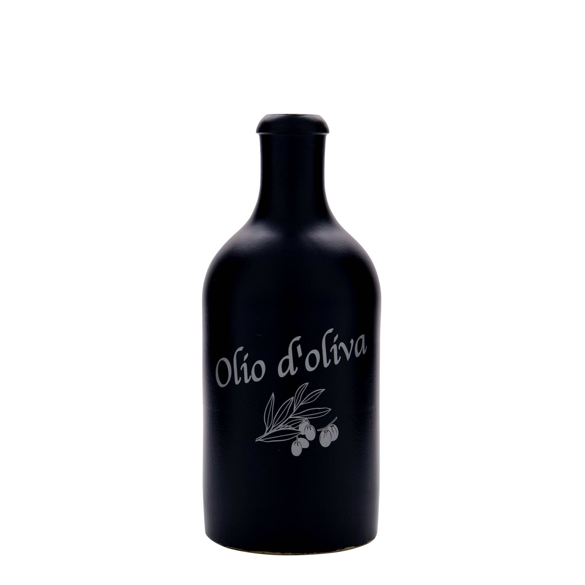500 ml tonnekanne, motiv: olivenolje, steingods, svart, munnstykke: kork