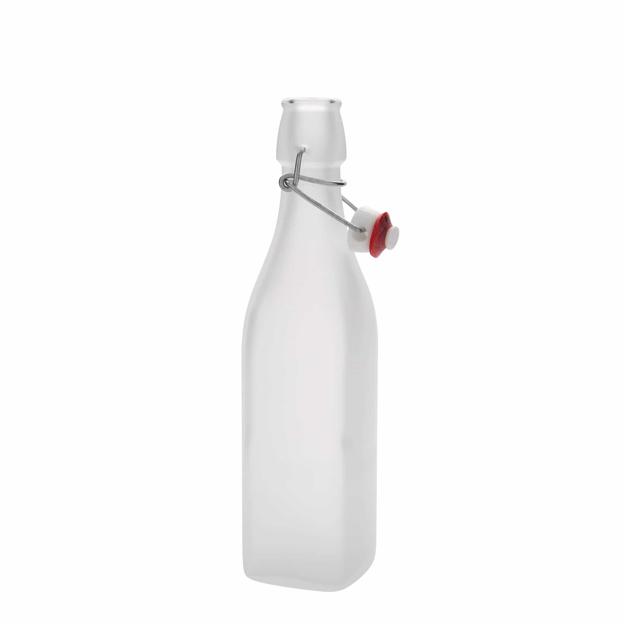 500 ml glassflaske 'Swing, firkantet, hvit, åpning: hengslet lukking