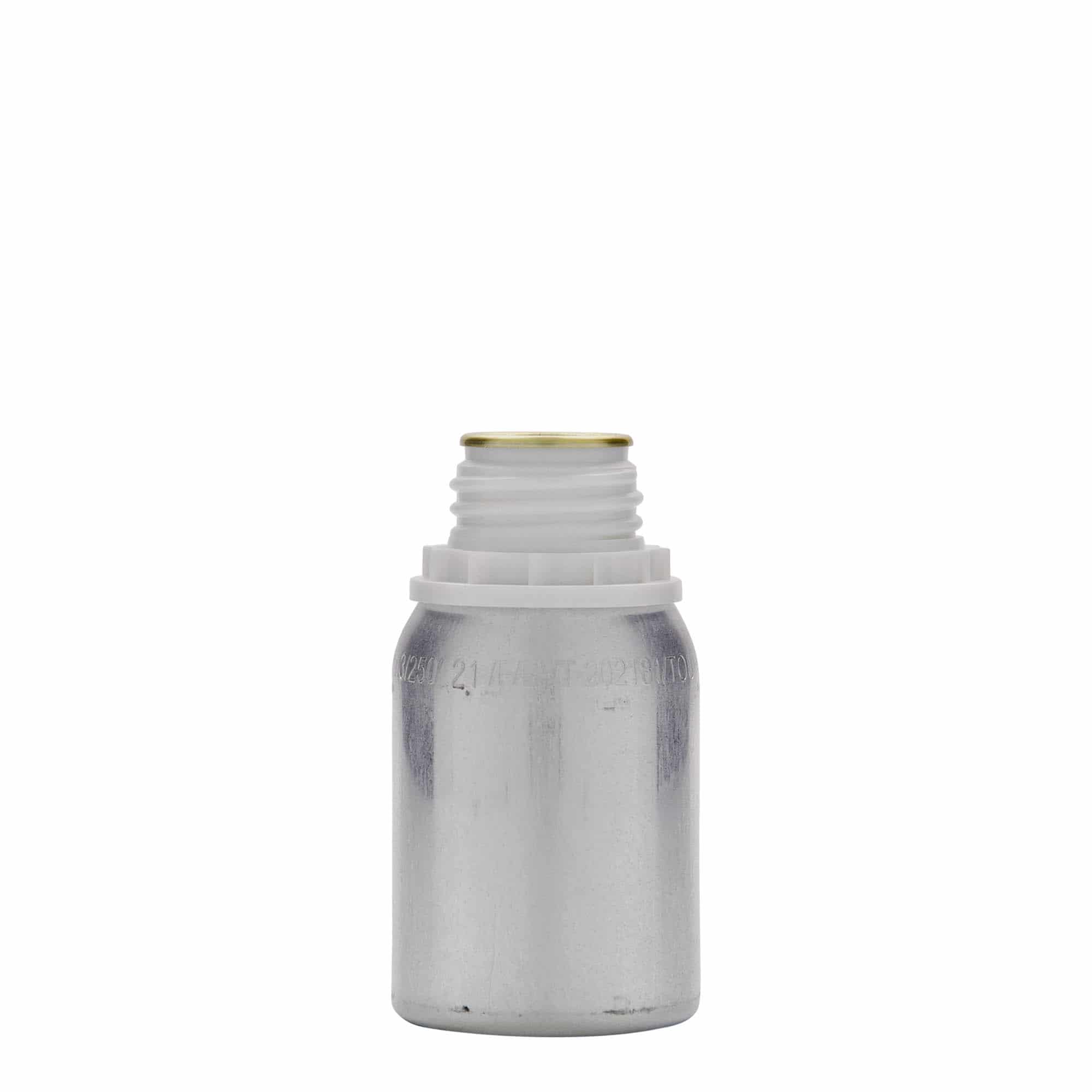 125 ml aluminiumsflaske, metall, sølv, åpning: DIN 32