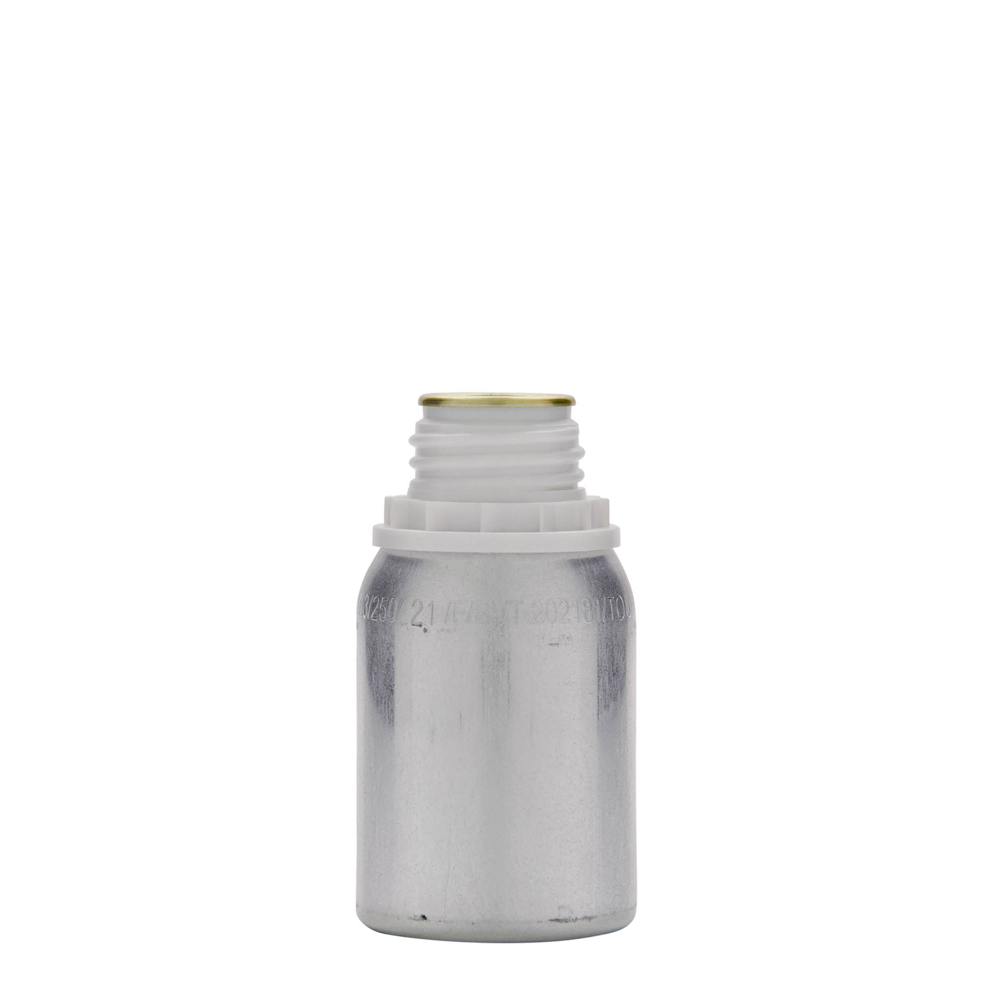 125 ml aluminiumsflaske, metall, sølv, åpning: DIN 32