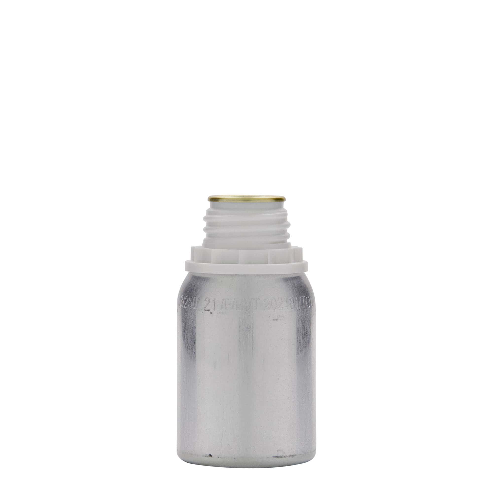 125 ml aluminiumsflaske, metall, sølv, åpning: DIN 32