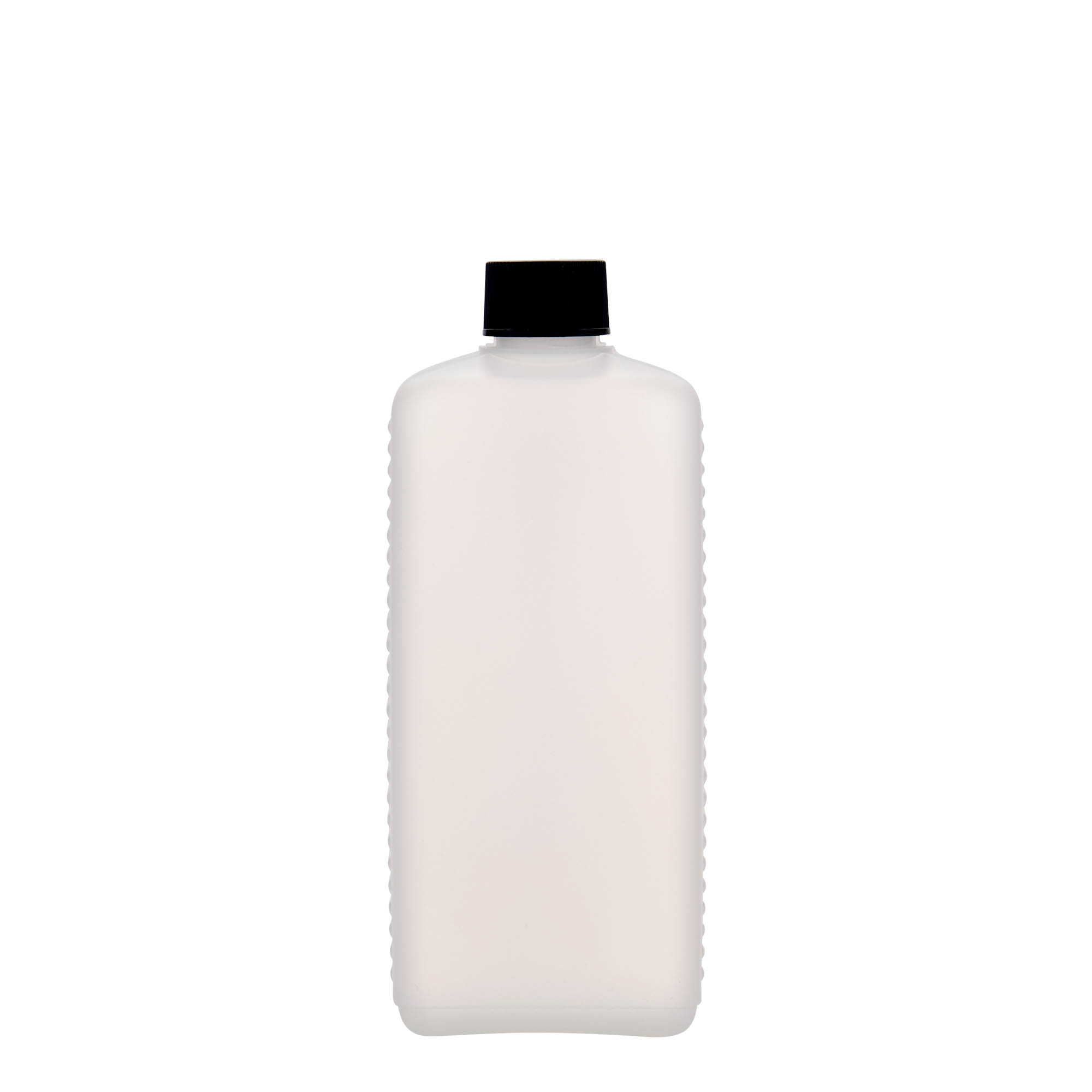 500 ml kanisterflaske, rektangulær, HDPE-plast, natur, åpning: DIN 25 EPE