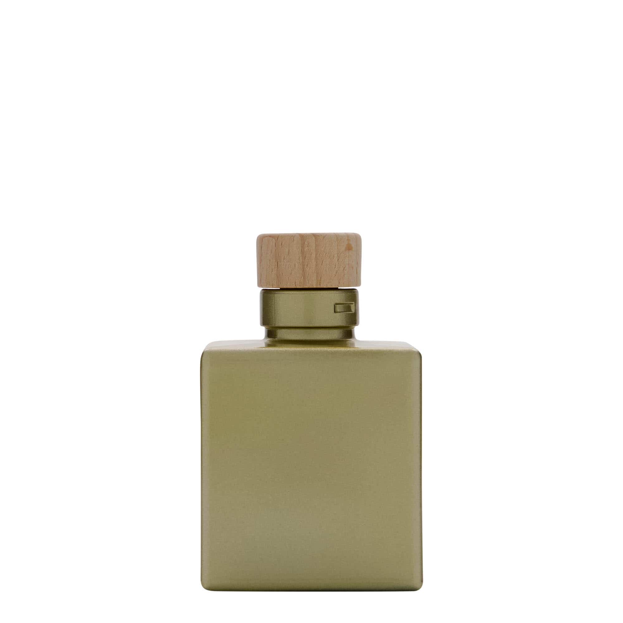 100 ml glassflaske "Cube", kvadratisk, gull, åpning: Kork