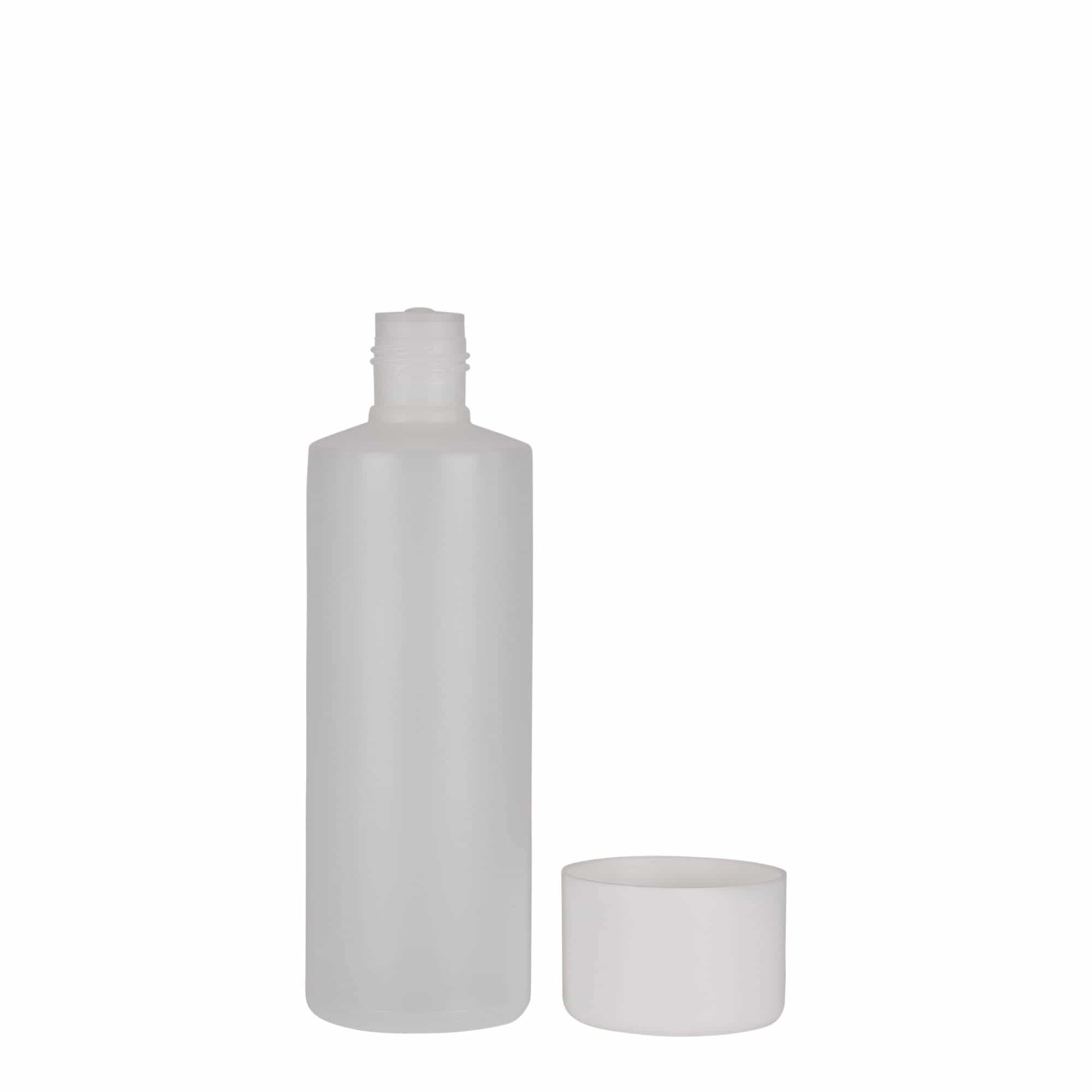 200 ml rundflaske, PE-plast, natur, åpning: Skrulokk