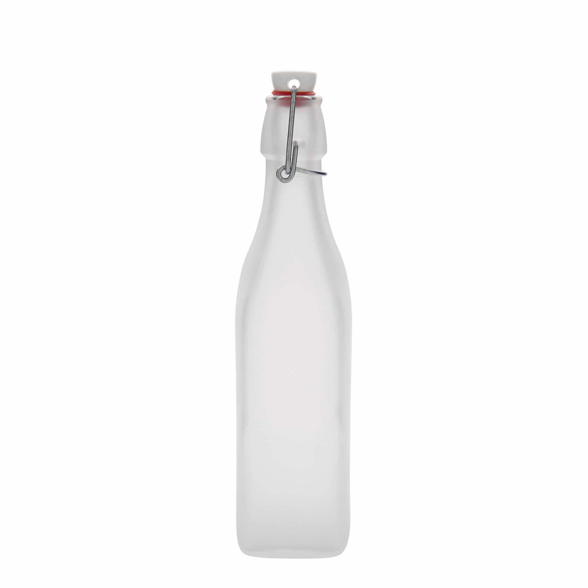 500 ml glassflaske 'Swing, firkantet, hvit, åpning: hengslet lukking