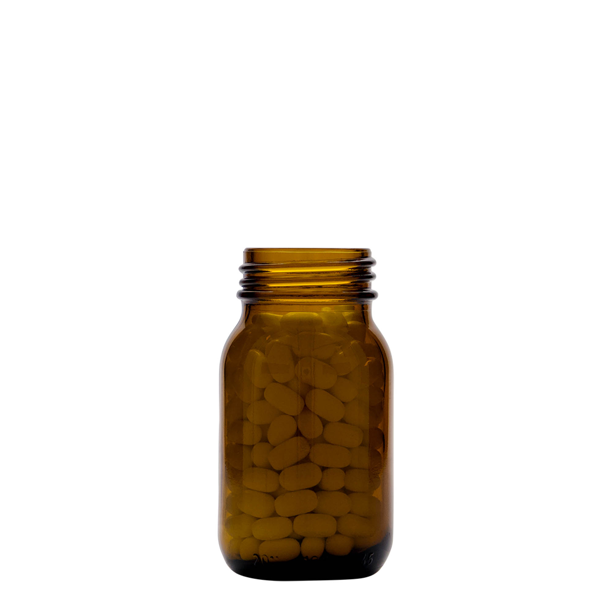 100 ml bredhalsglass, brun, åpning: DIN 40
