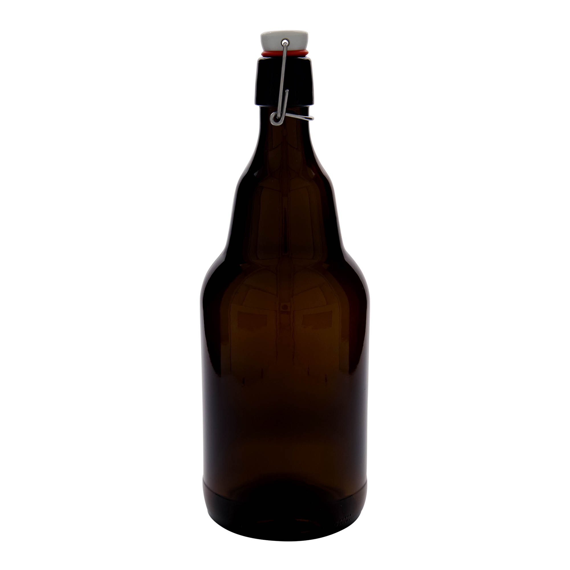 2.000 ml ølflaske, glass, brun, åpning: patentkork