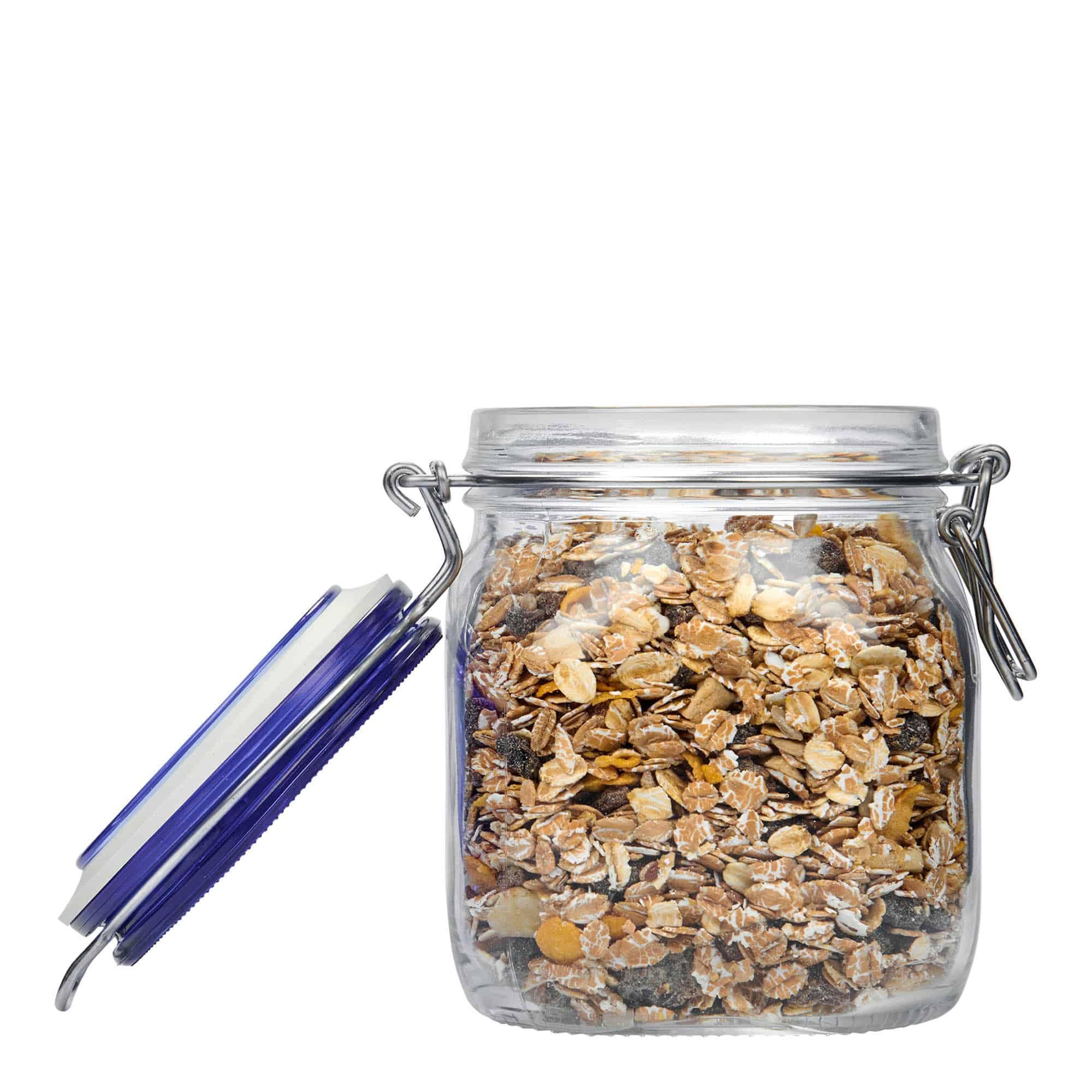 750 ml trådhettelokkglass 'Fido' blått lokk, firkantet, åpning: trådhettelås