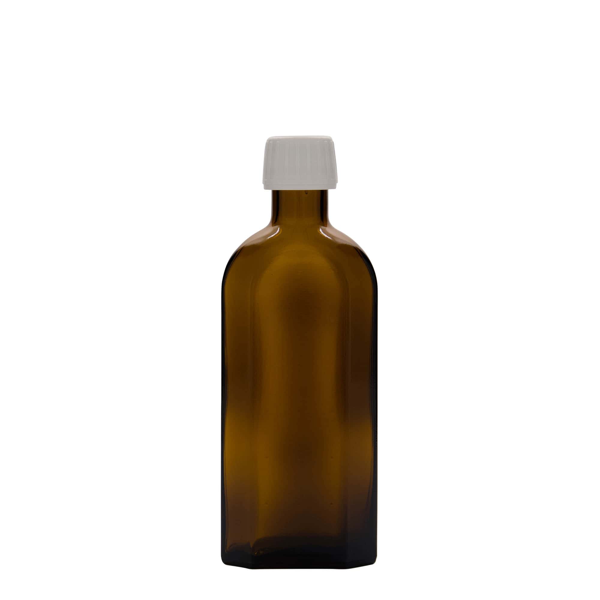250 ml medisinsk flaske Meplat, oval, glass, brun, åpning: PP 28