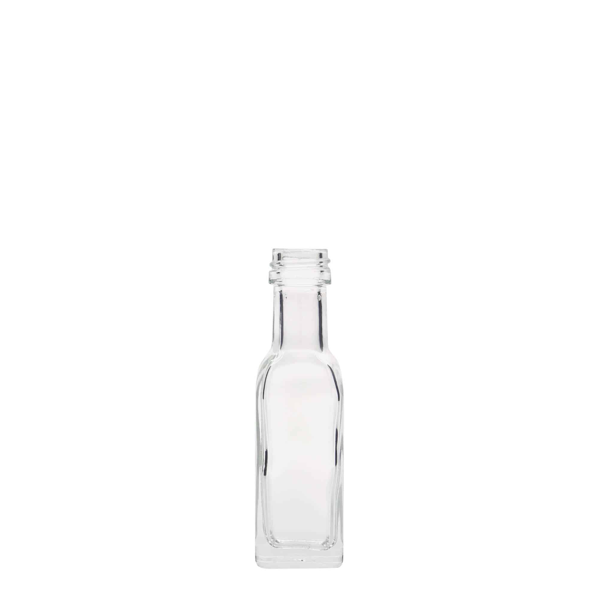 20 ml glassflaske "Marasca", kvadratisk, åpning: PP 18 20 ml glassflaske "Marasca", kvadratisk, åpning: PP 18