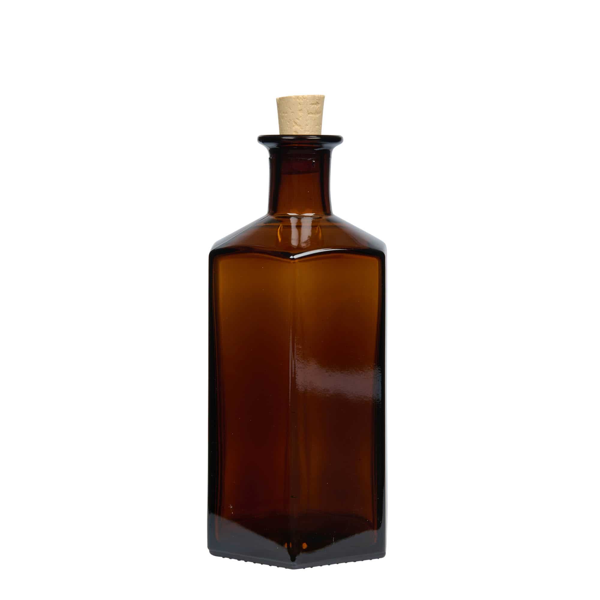 500 ml glassflaske Apothecary 'Jimmy'. sekskantet. brun. Munn: kork
