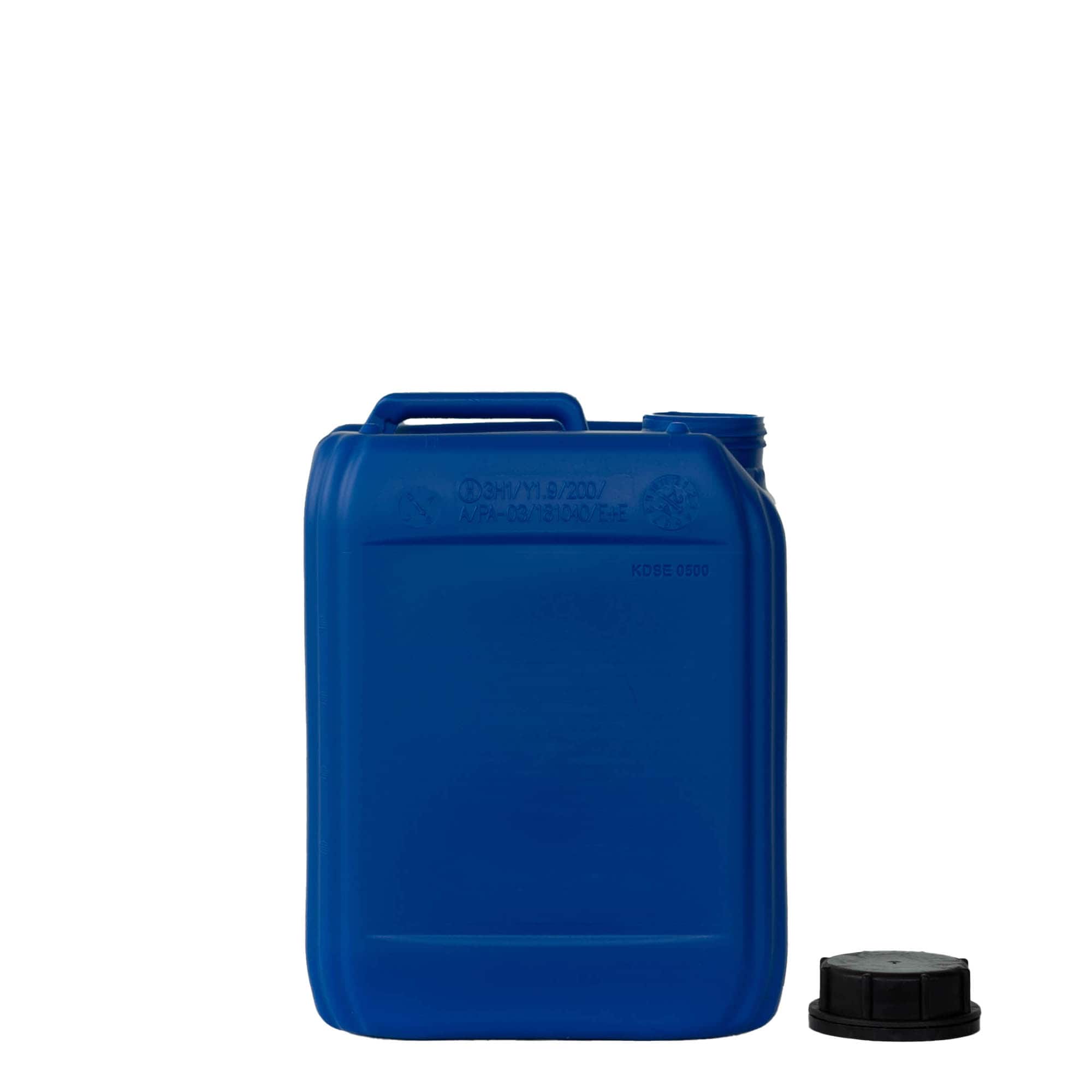 5 l kanne, rektangulær, HDPE-plast, blå, åpning: ND 55