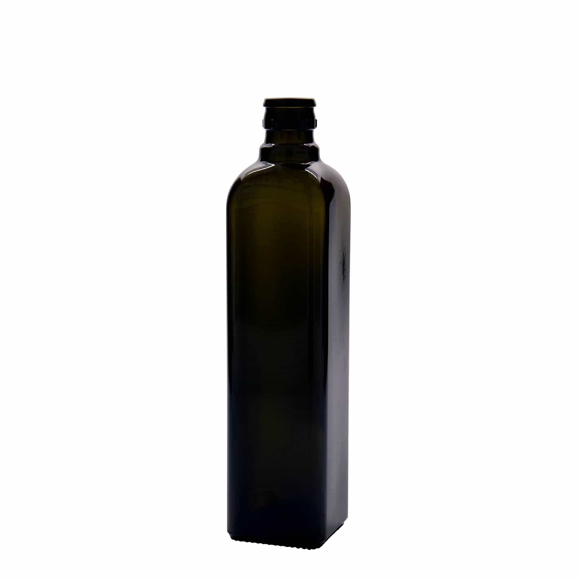 500 ml eddik-/oljeflaske "Quadra", glass, kvadratisk, antikkgrønn, åpning: DOP
