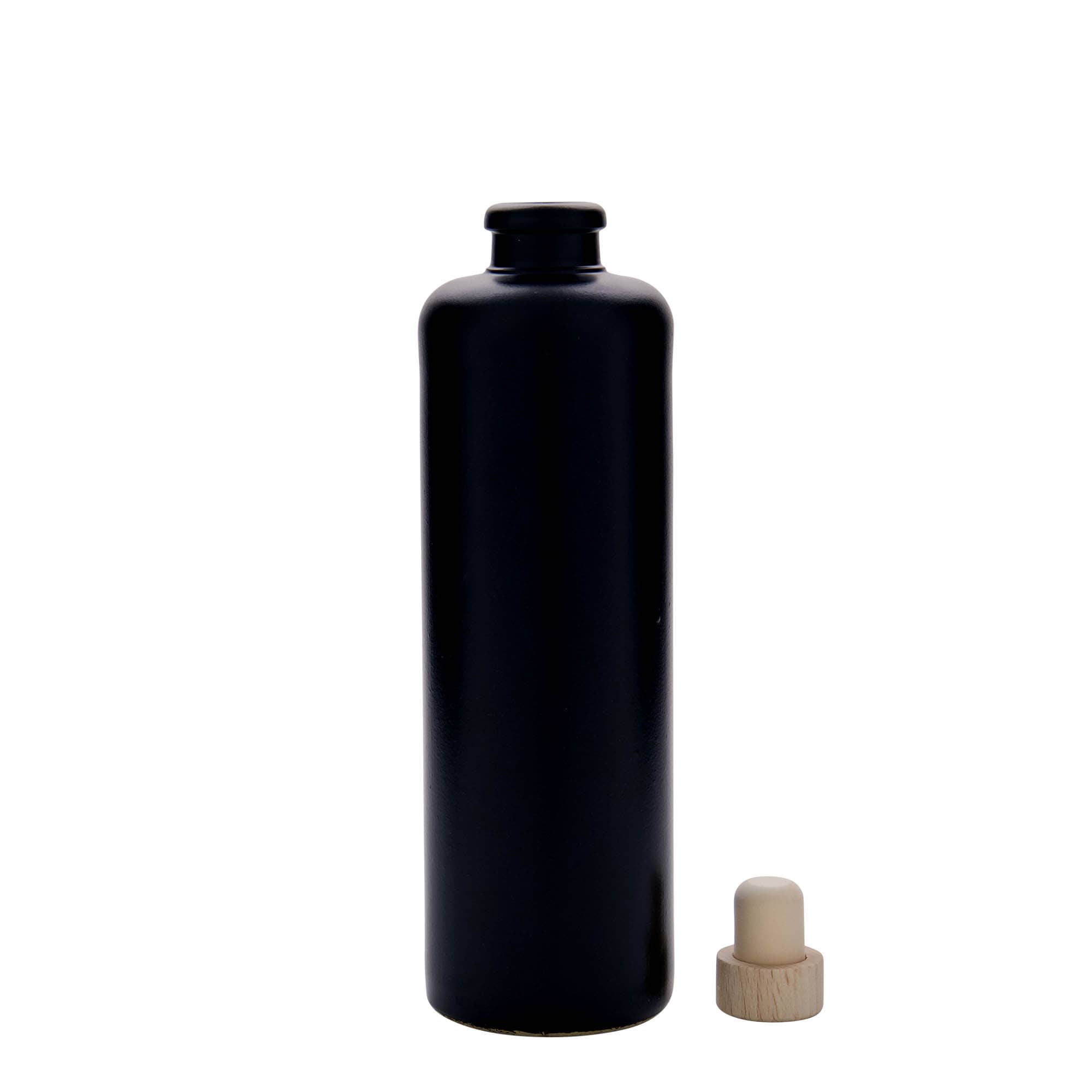 500 ml tonkrukke, steingods, svart, åpning: kork
