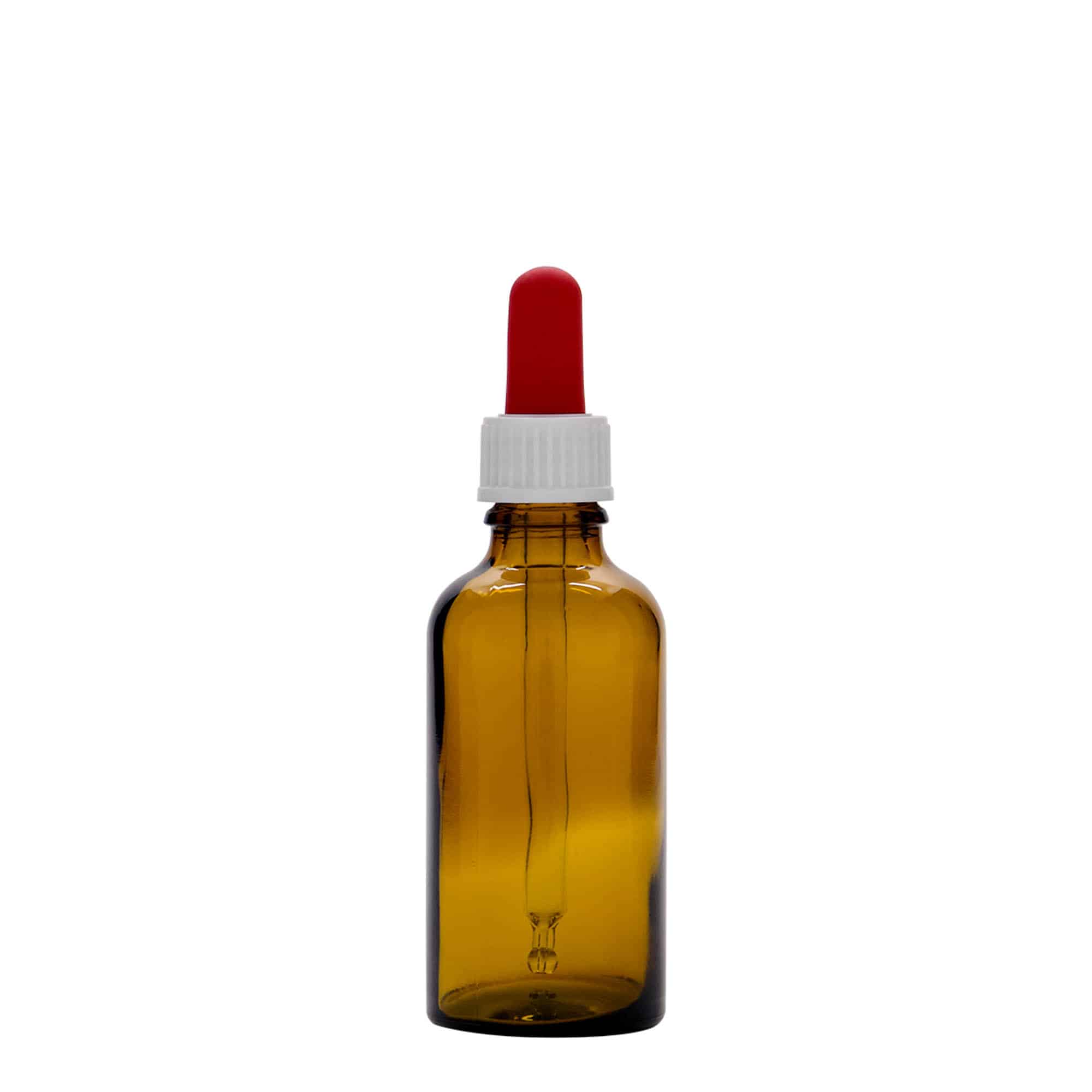 50 ml pipetteflaske medisin, glass, brun-rød, åpning: DIN 18